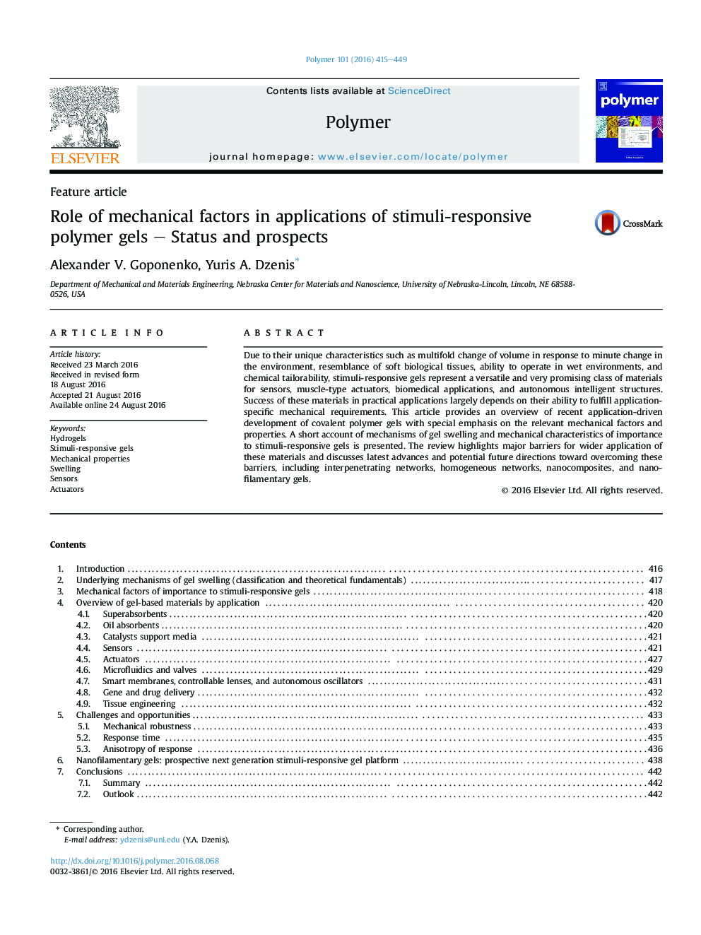 نقش عوامل مکانیکی در استفاده از ژل های پلیمر پاسخگو محرک - وضعیت و چشم انداز 