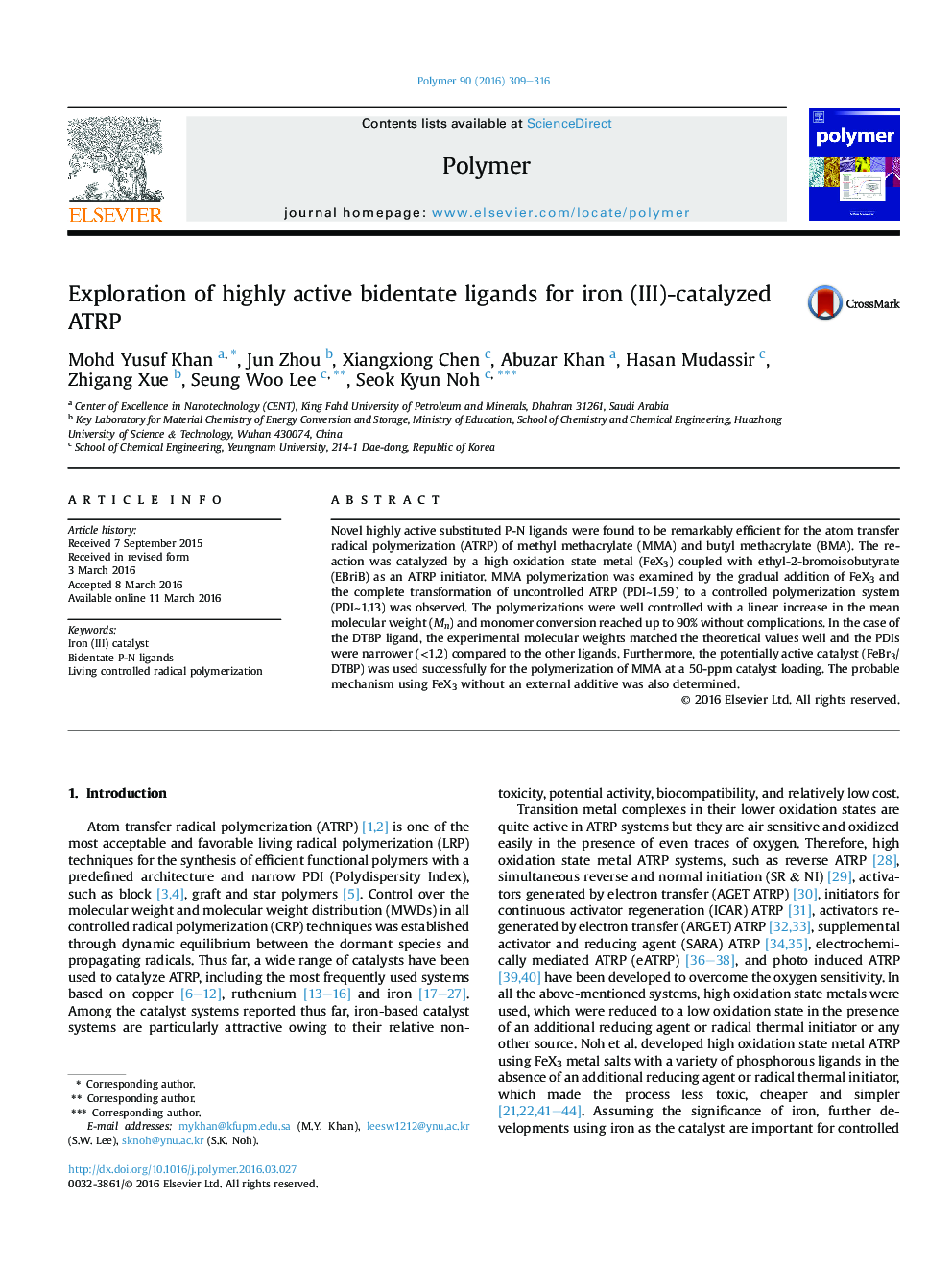 Exploration of highly active bidentate ligands for iron (III)-catalyzed ATRP