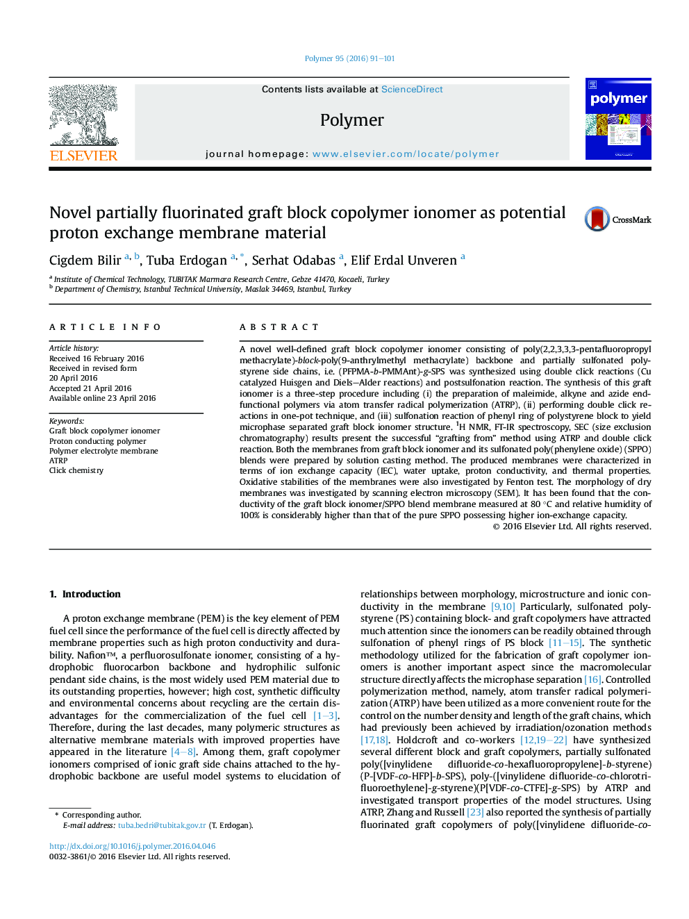 Novel partially fluorinated graft block copolymer ionomer as potential proton exchange membrane material