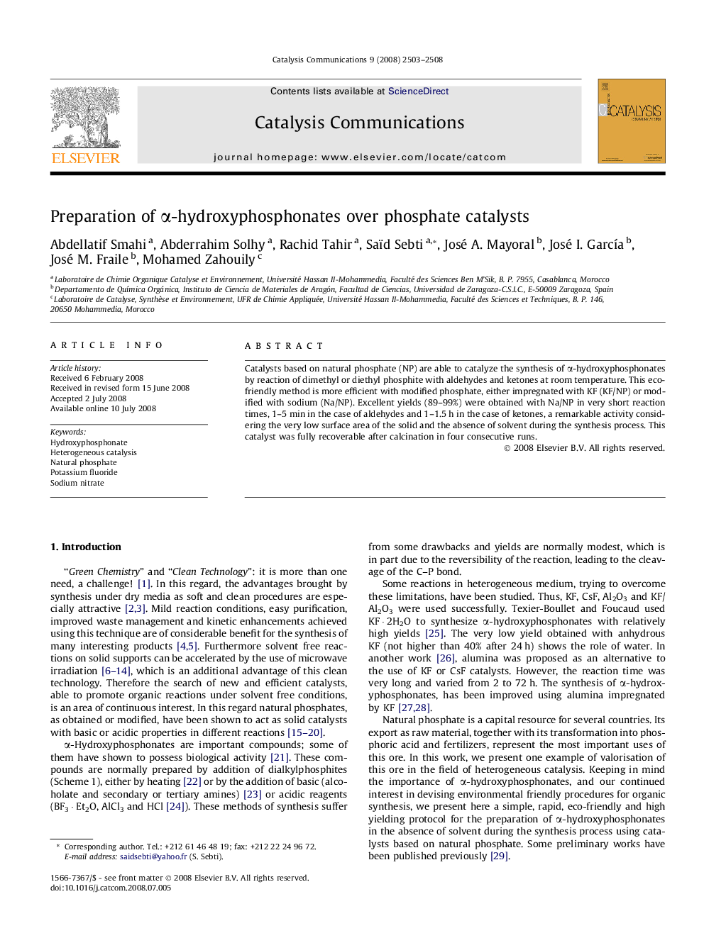 Preparation of α-hydroxyphosphonates over phosphate catalysts