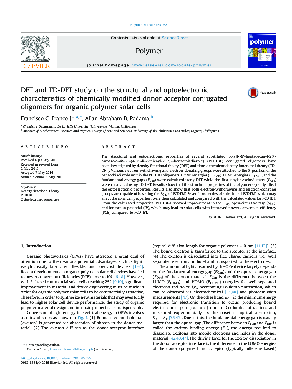 DFT and TD-DFT study on the structural and optoelectronic characteristics of chemically modified donor-acceptor conjugated oligomers for organic polymer solar cells