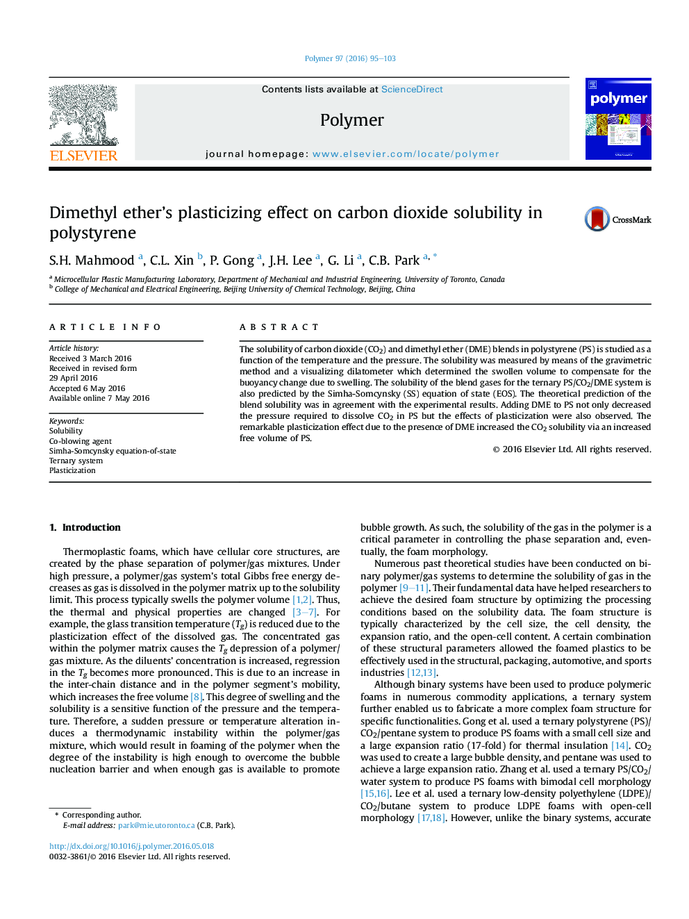 Dimethyl ether's plasticizing effect on carbon dioxide solubility in polystyrene