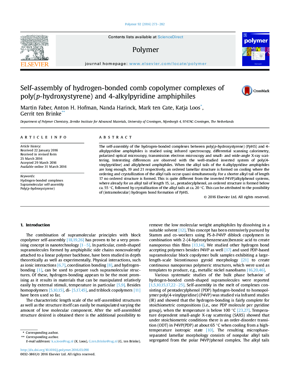 خودآموزی مجتمع های کوپلیمر ترکیبی هیدروژن همراه پلی فت (هیدروکسی استایرن) و آمفیفیل های 4-آلکیل پرییدین 