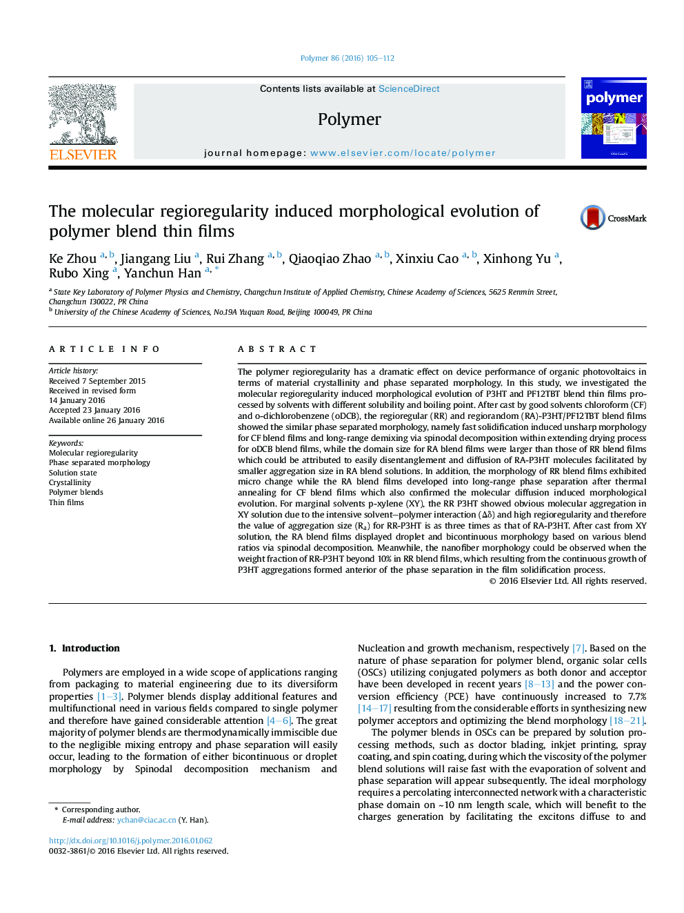 The molecular regioregularity induced morphological evolution of polymer blend thin films