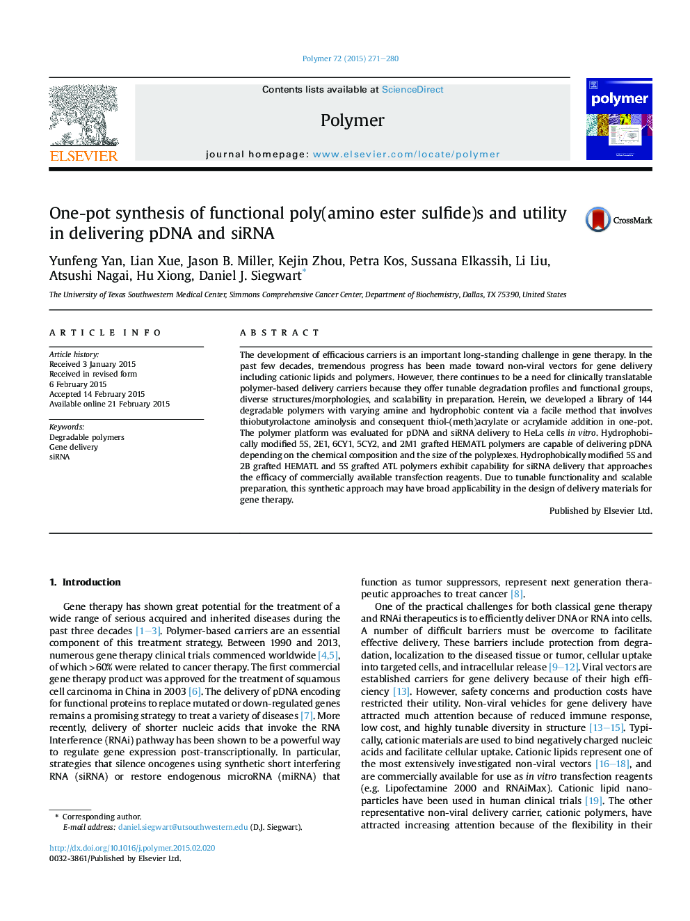 One-pot synthesis of functional poly(amino ester sulfide)s and utility in delivering pDNA and siRNA