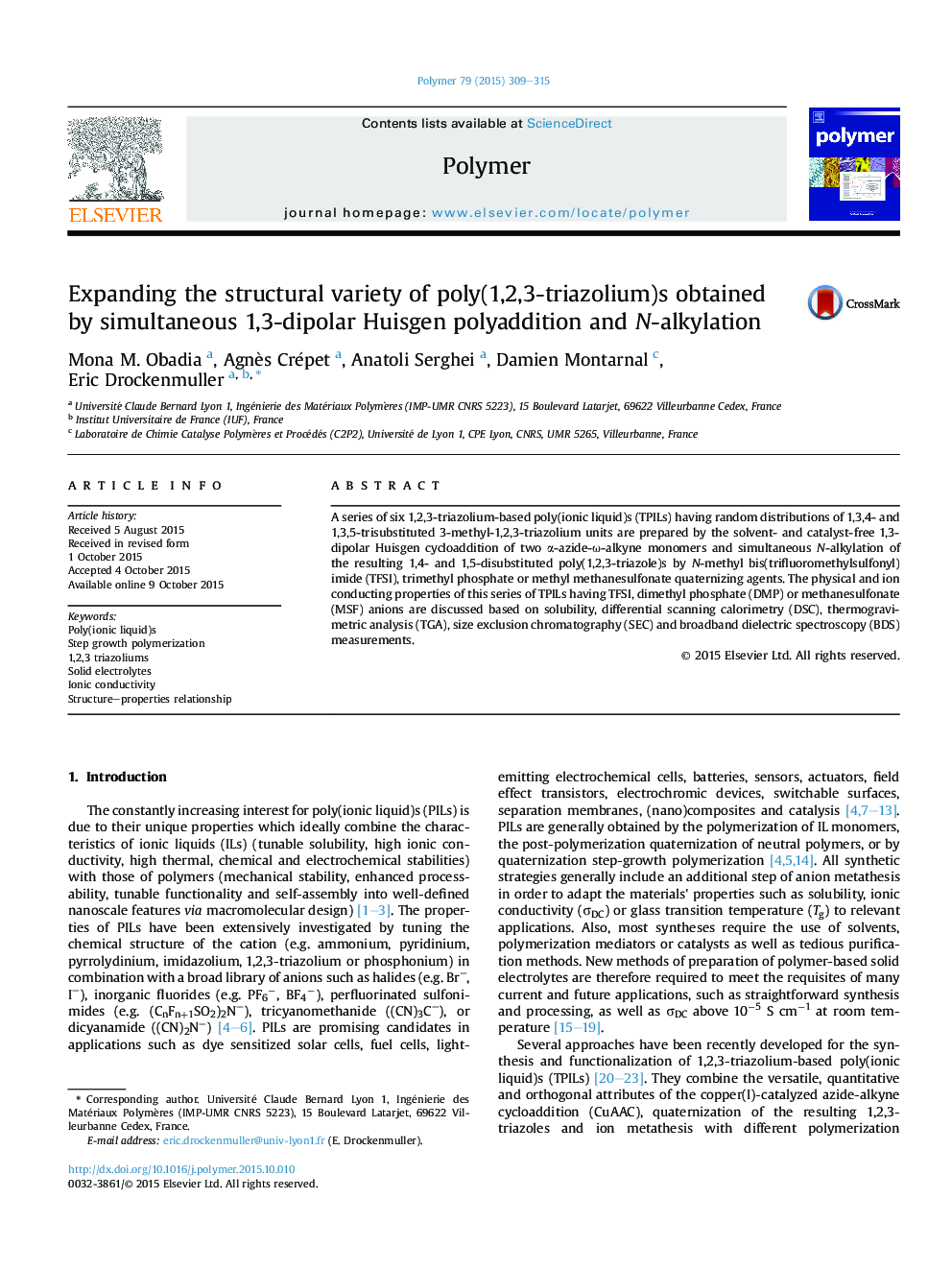 Expanding the structural variety of poly(1,2,3-triazolium)s obtained by simultaneous 1,3-dipolar Huisgen polyaddition and N-alkylation