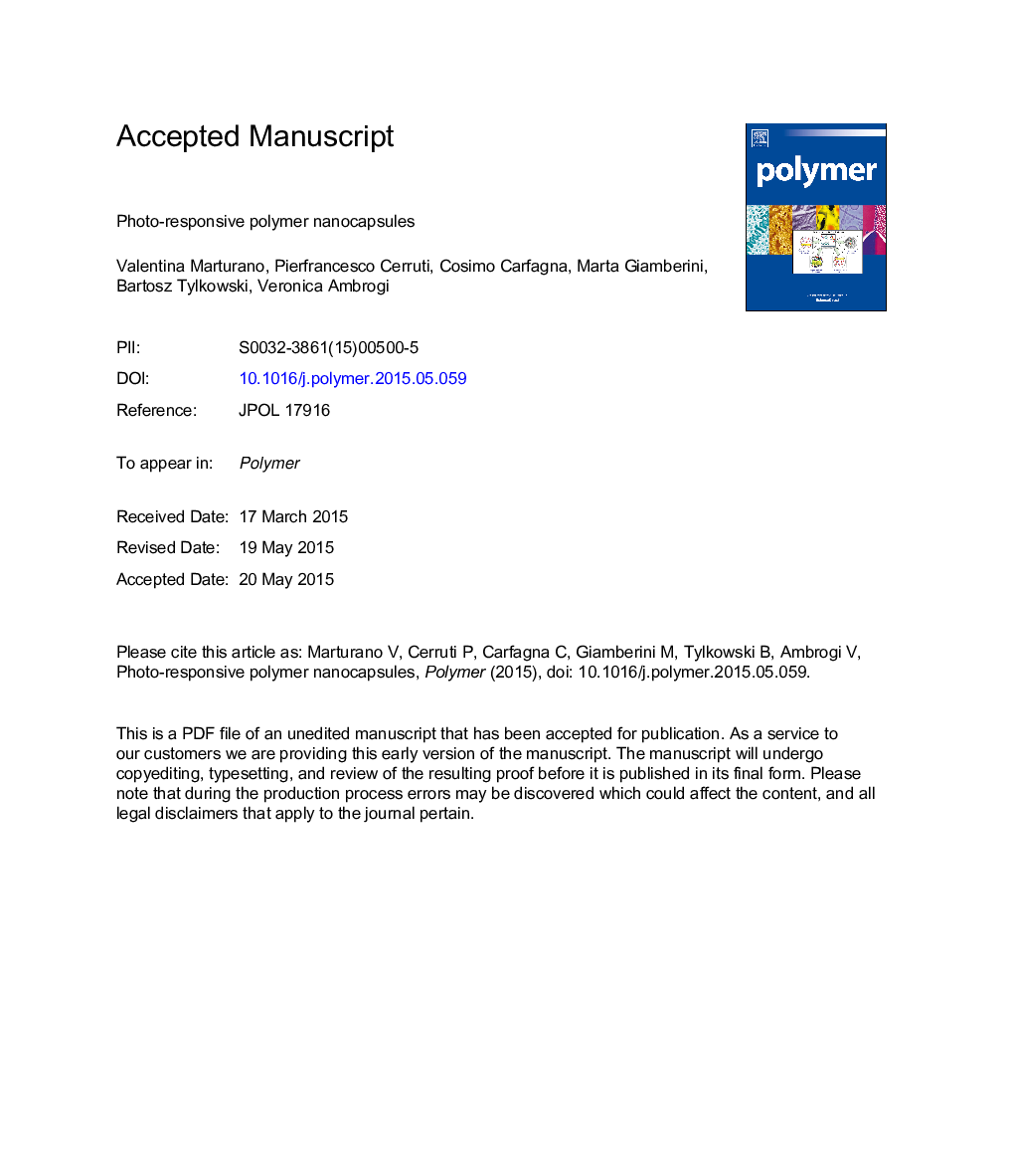 Photo-responsive polymer nanocapsules