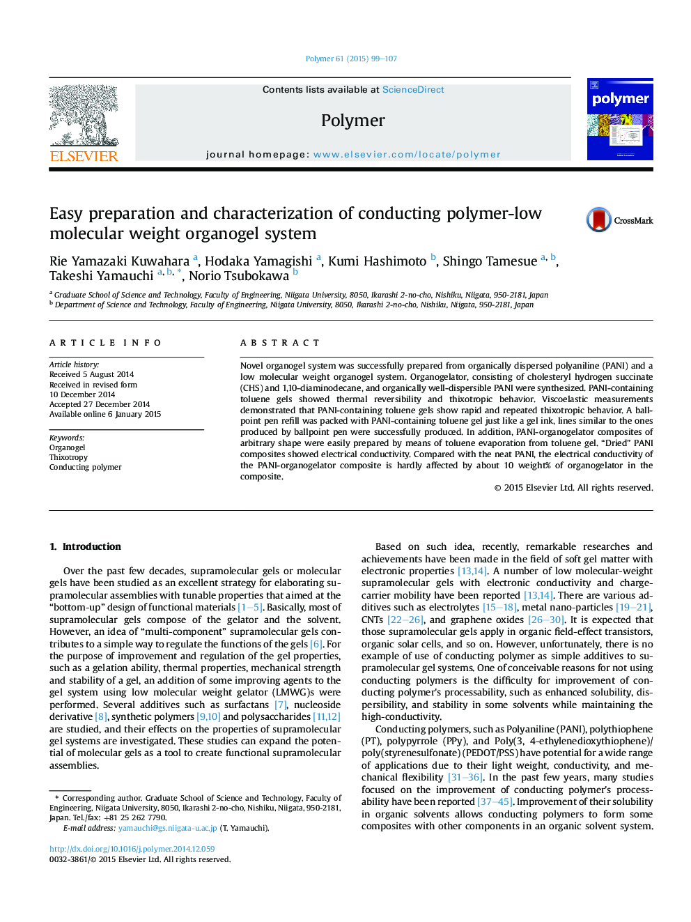 Easy preparation and characterization of conducting polymer-low molecular weight organogel system