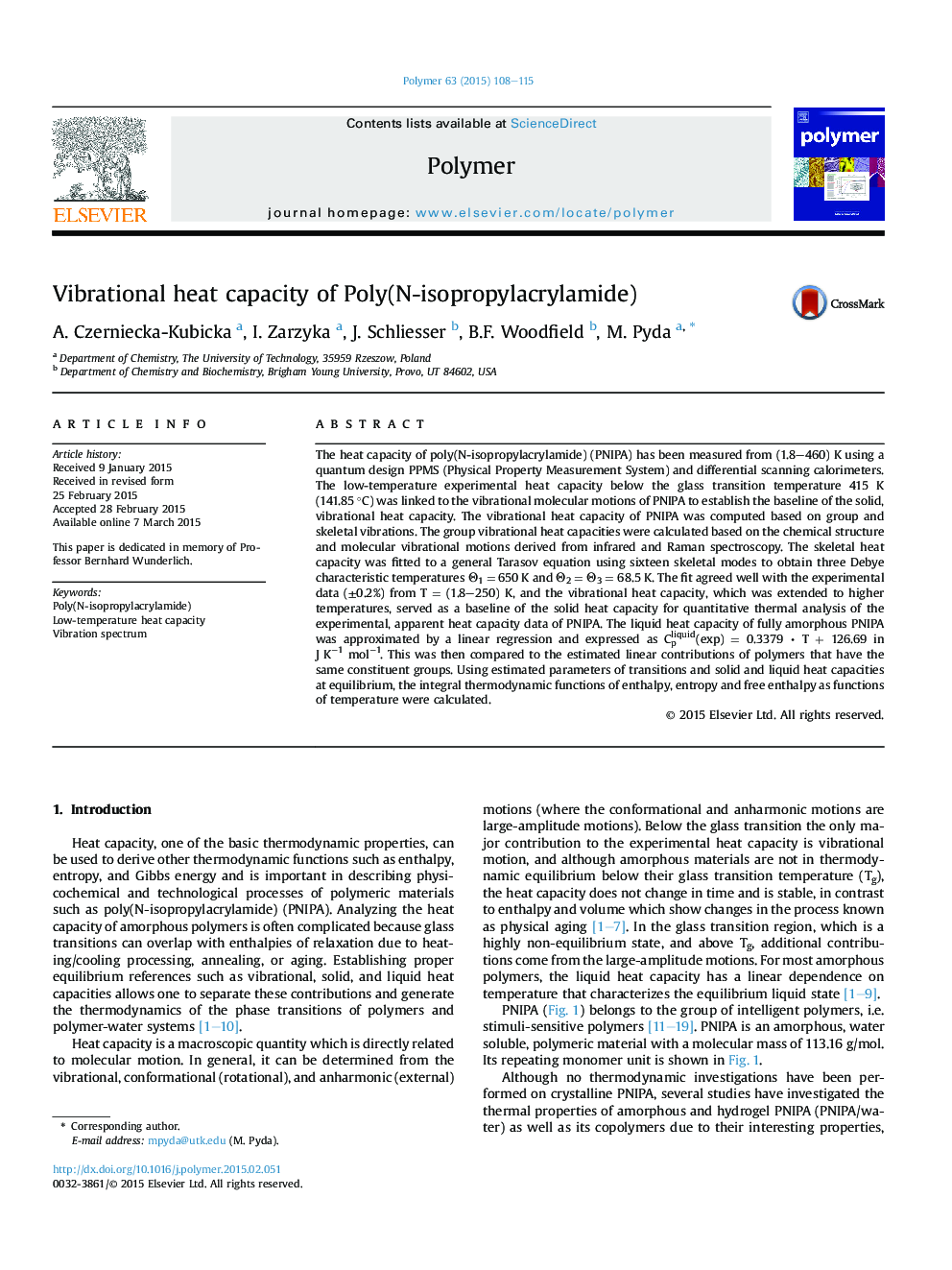 Vibrational heat capacity of Poly(N-isopropylacrylamide)