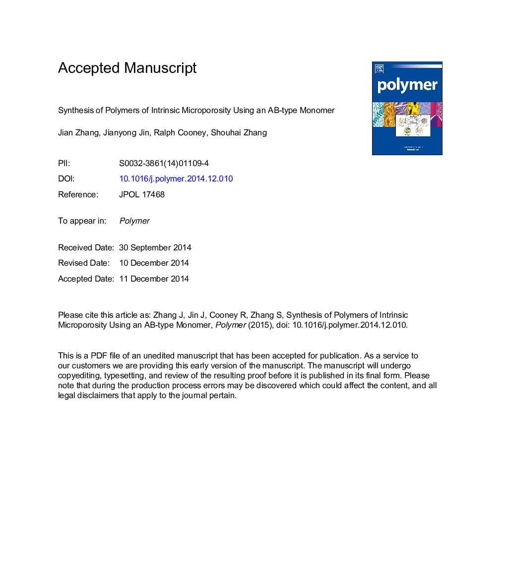 Synthesis of polymers of intrinsic microporosity using an AB-type monomer