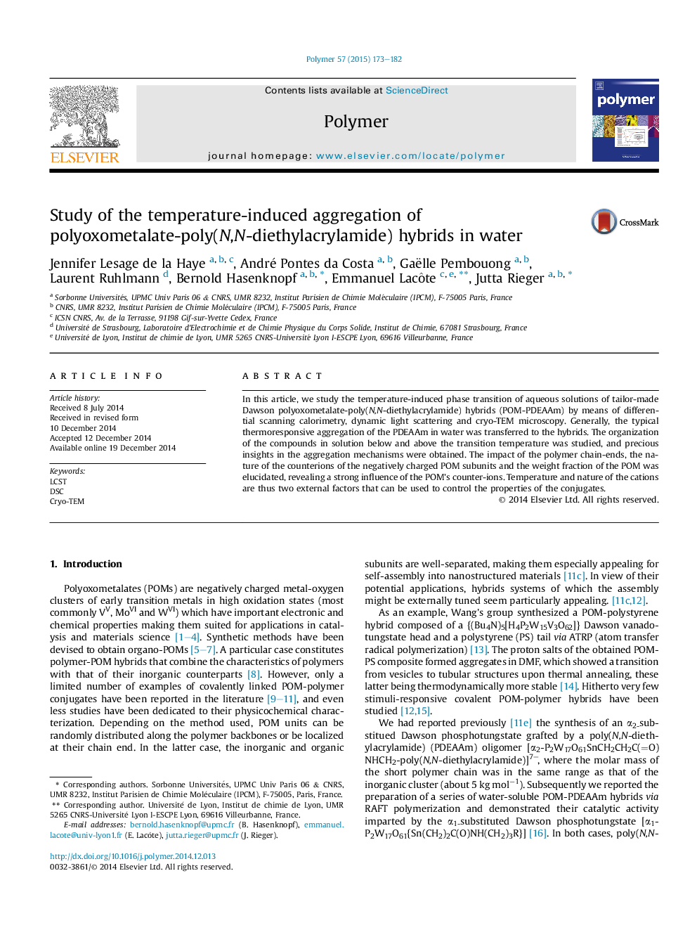 Study of the temperature-induced aggregation of polyoxometalate-poly(N,N-diethylacrylamide) hybrids in water