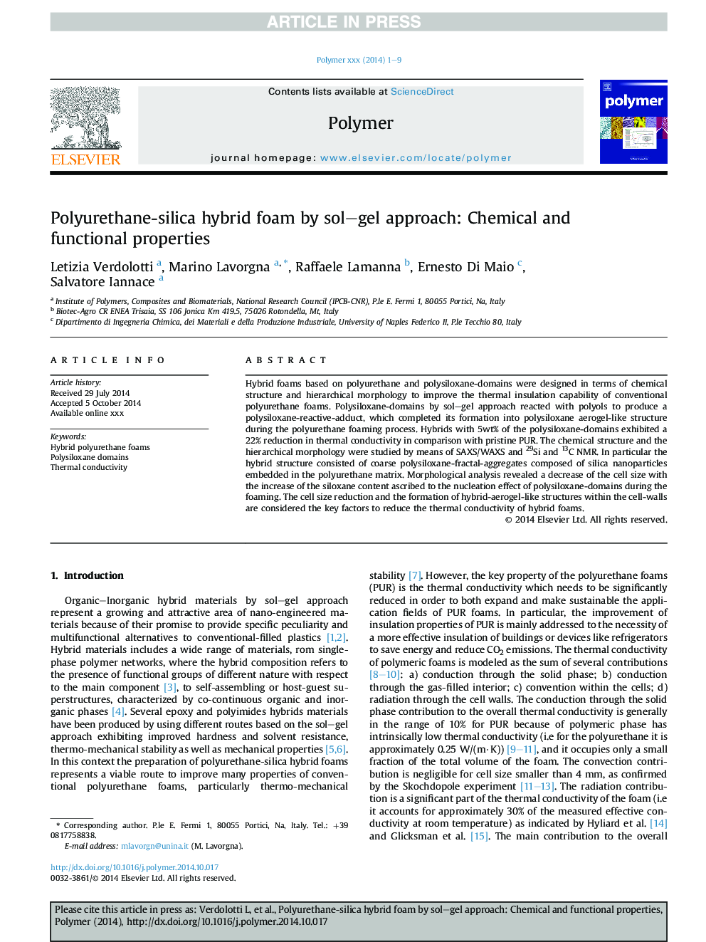 Polyurethane-silica hybrid foam by sol-gel approach: Chemical and functional properties