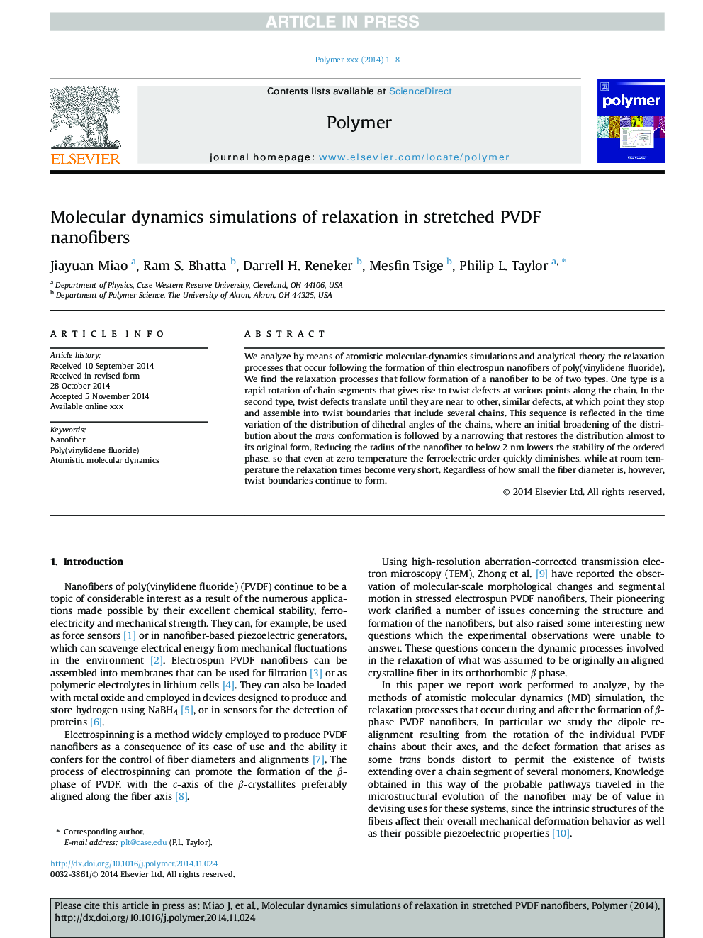 Molecular dynamics simulations of relaxation in stretched PVDF nanofibers