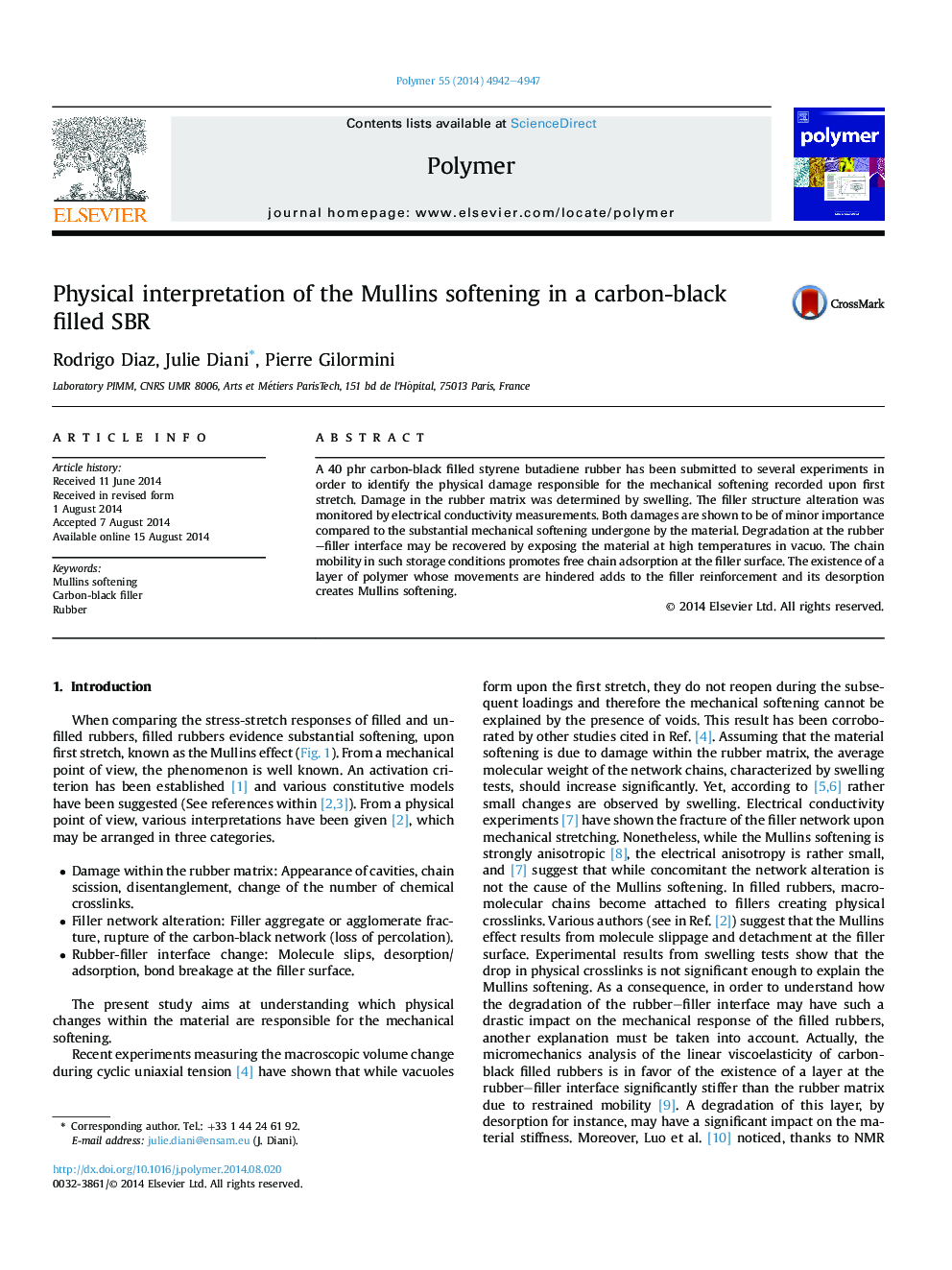 Physical interpretation of the Mullins softening in a carbon-black filled SBR