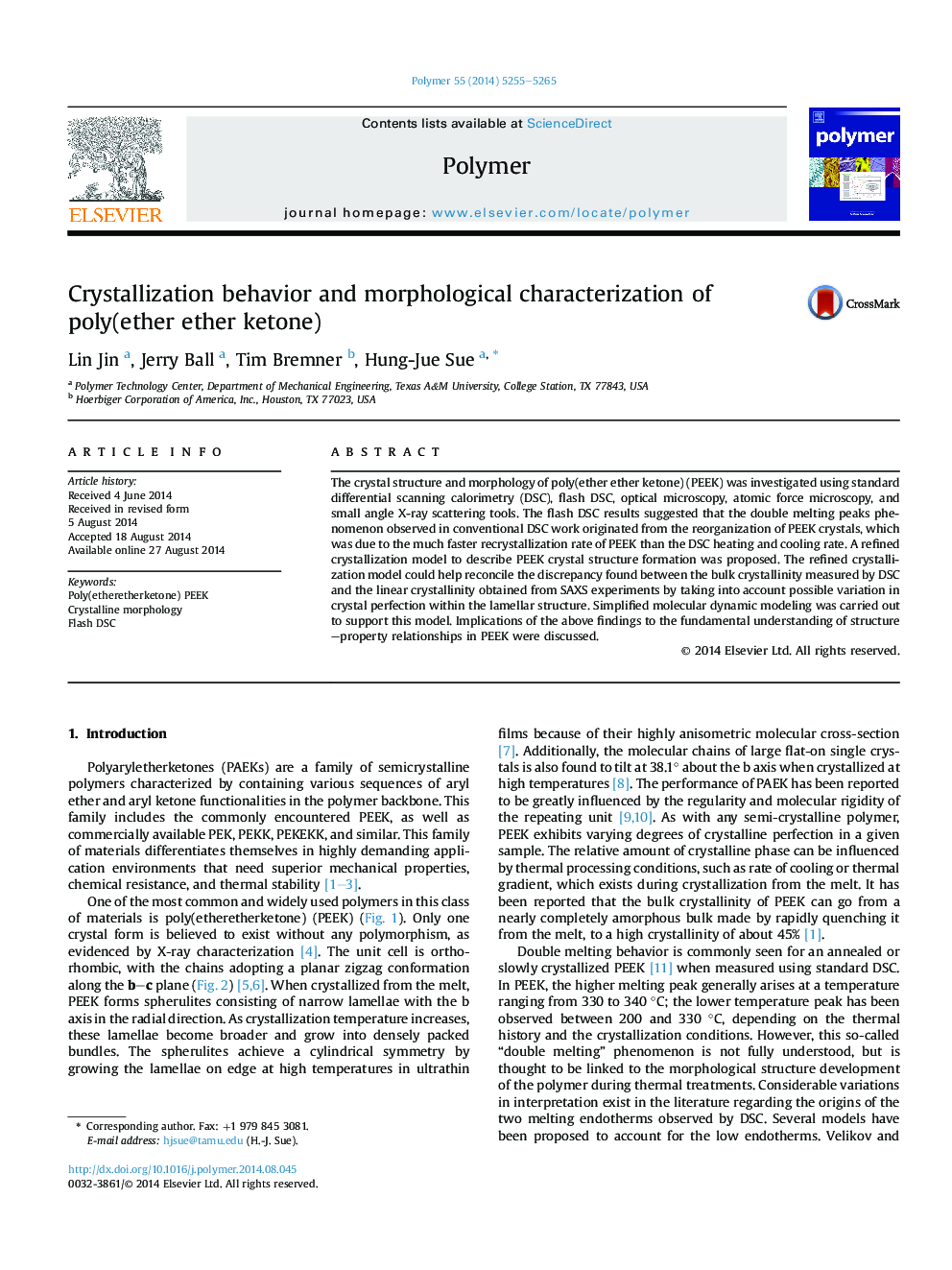 Crystallization behavior and morphological characterization of poly(ether ether ketone)