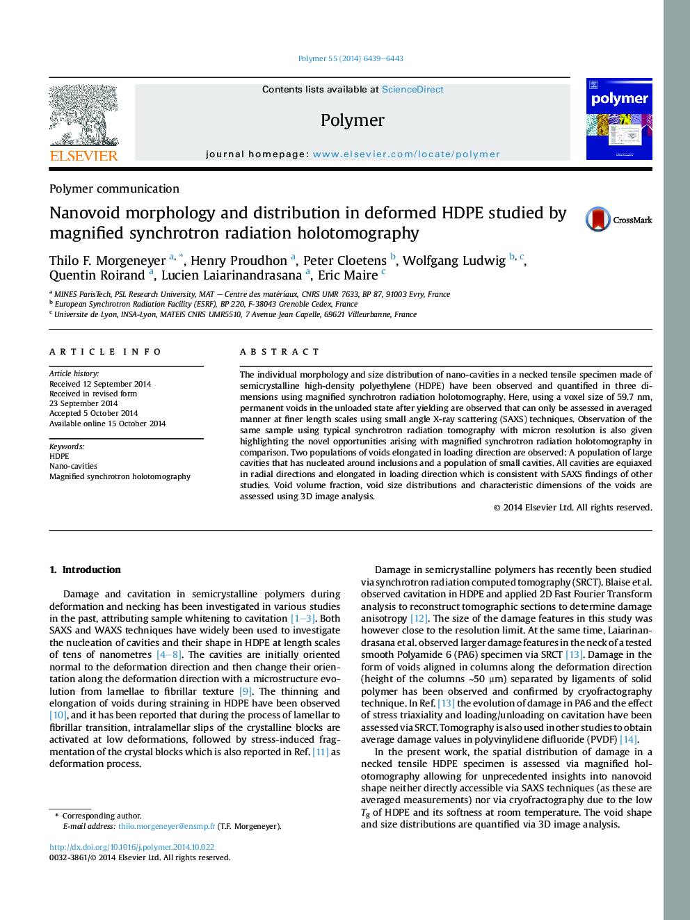 Nanovoid morphology and distribution in deformed HDPE studied by magnified synchrotron radiation holotomography