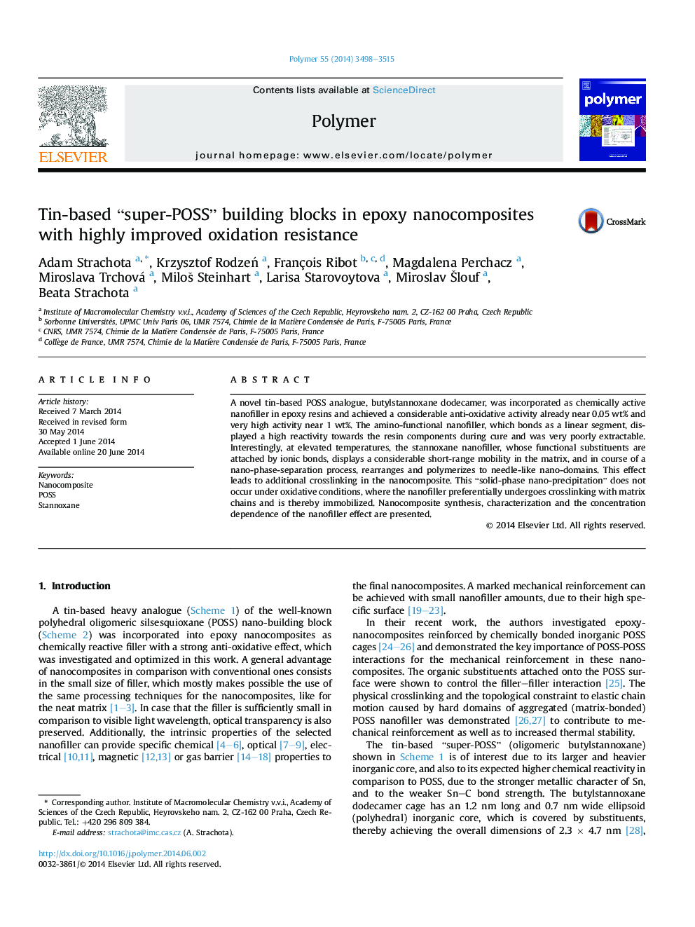 Tin-based “super-POSS” building blocks in epoxy nanocomposites with highly improved oxidation resistance