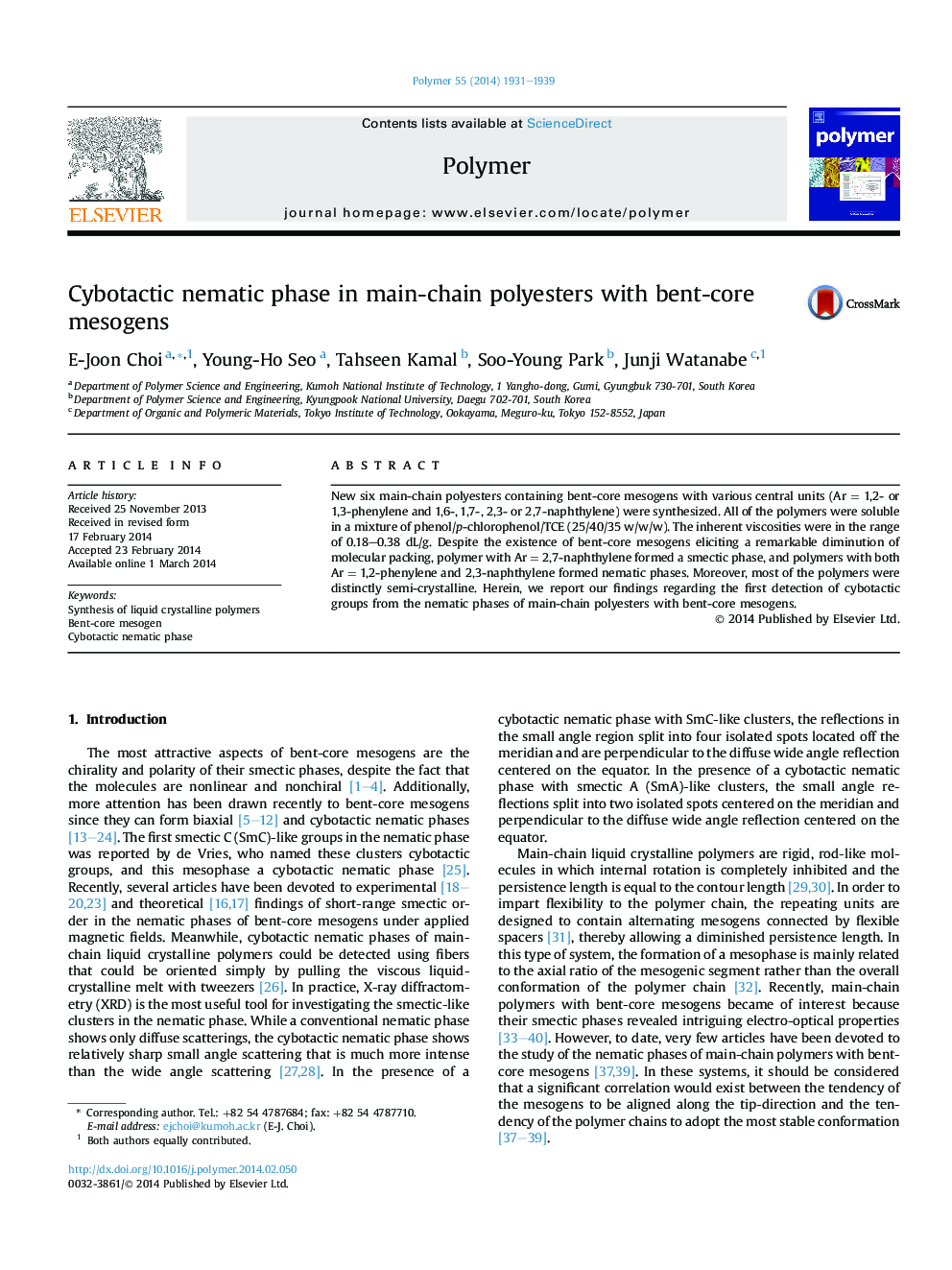 Cybotactic nematic phase in main-chain polyesters with bent-core mesogens