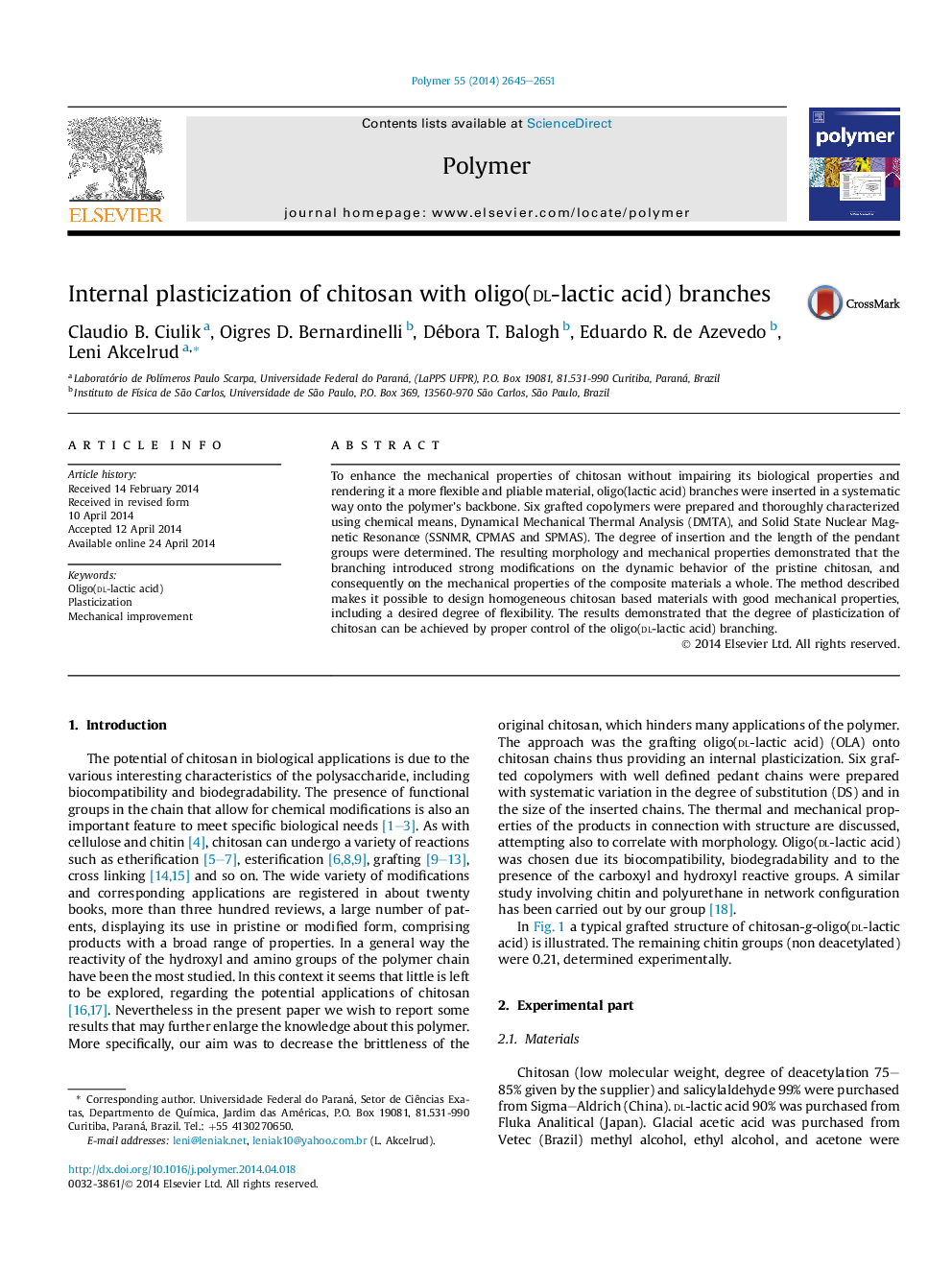 Internal plasticization of chitosan with oligo(dl-lactic acid) branches