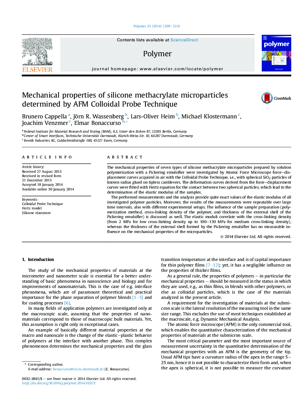 Mechanical properties of silicone methacrylate microparticles determined by AFM Colloidal Probe Technique