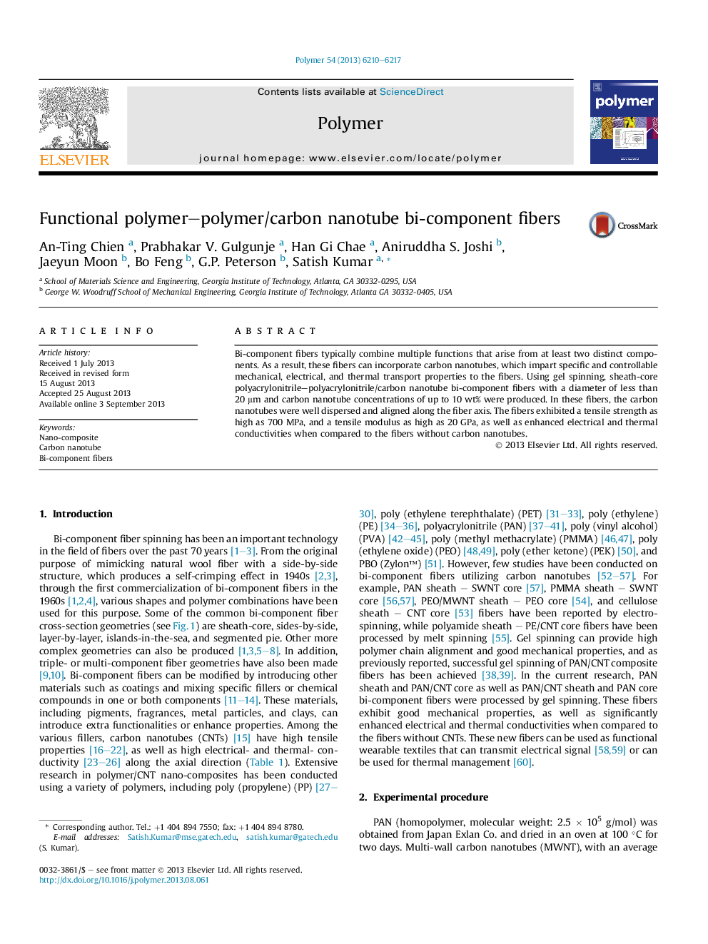 Functional polymer-polymer/carbon nanotube bi-component fibers