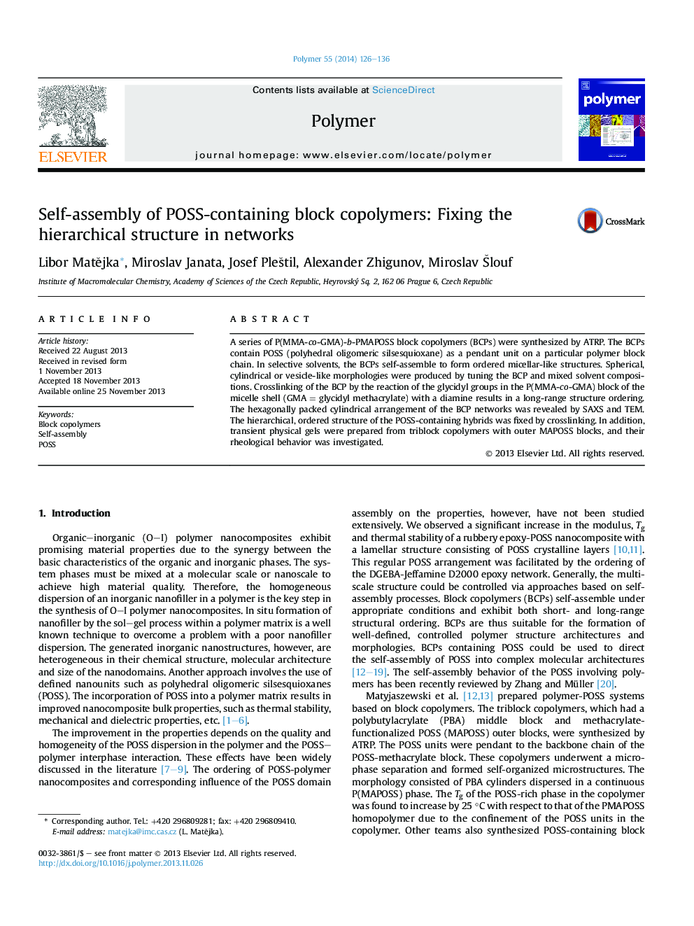 Self-assembly of POSS-containing block copolymers: Fixing the hierarchical structure in networks