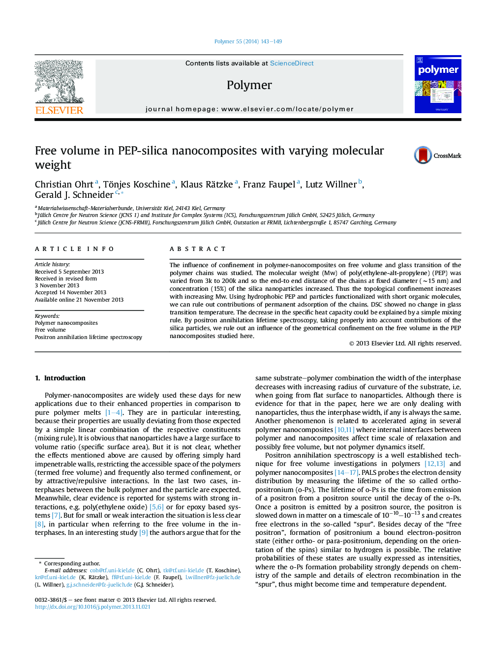 Free volume in PEP-silica nanocomposites with varying molecular weight