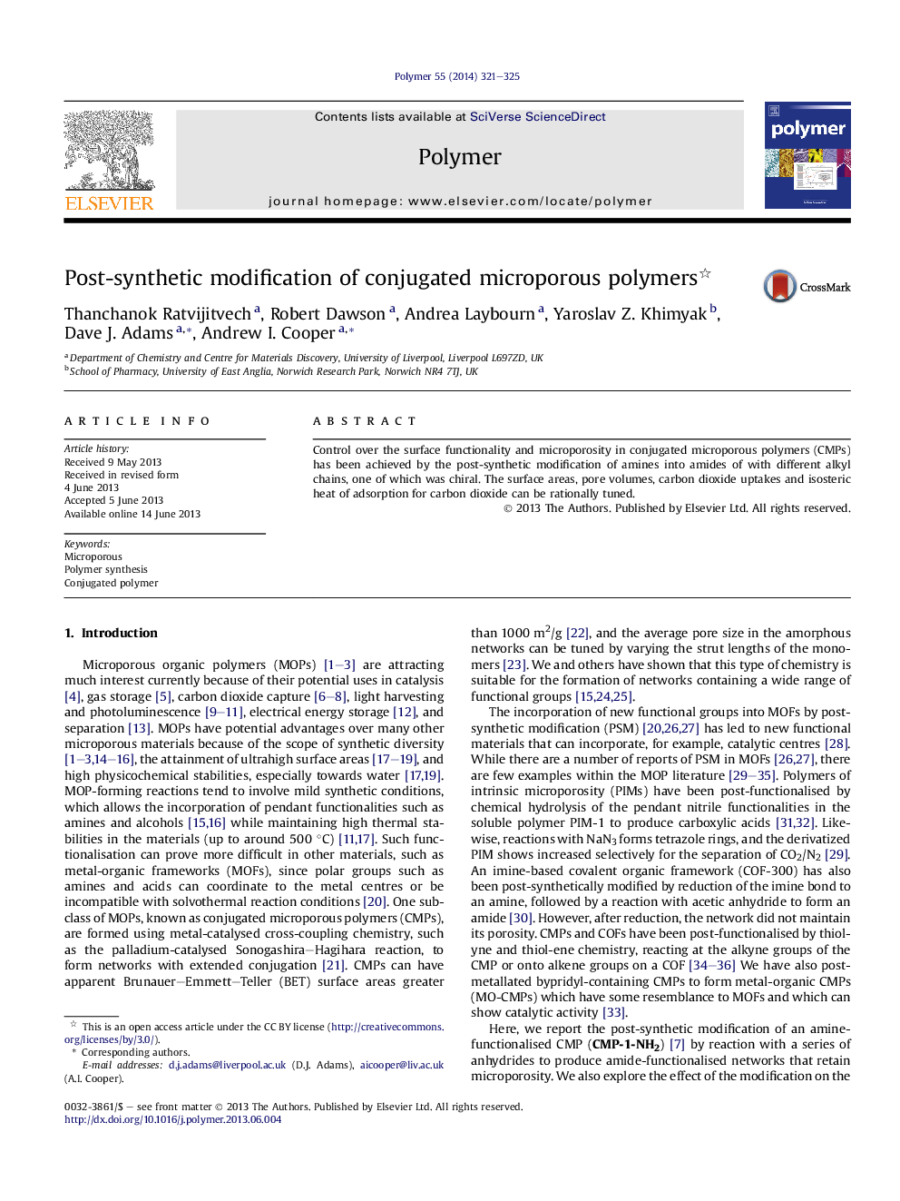 Post-synthetic modification of conjugated microporous polymers