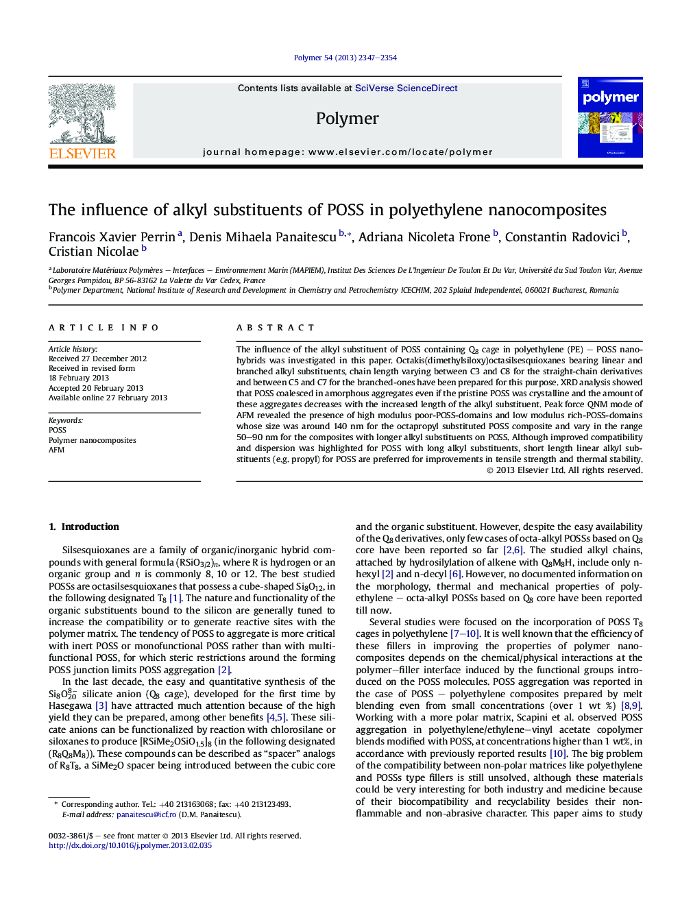 The influence of alkyl substituents of POSS in polyethylene nanocomposites