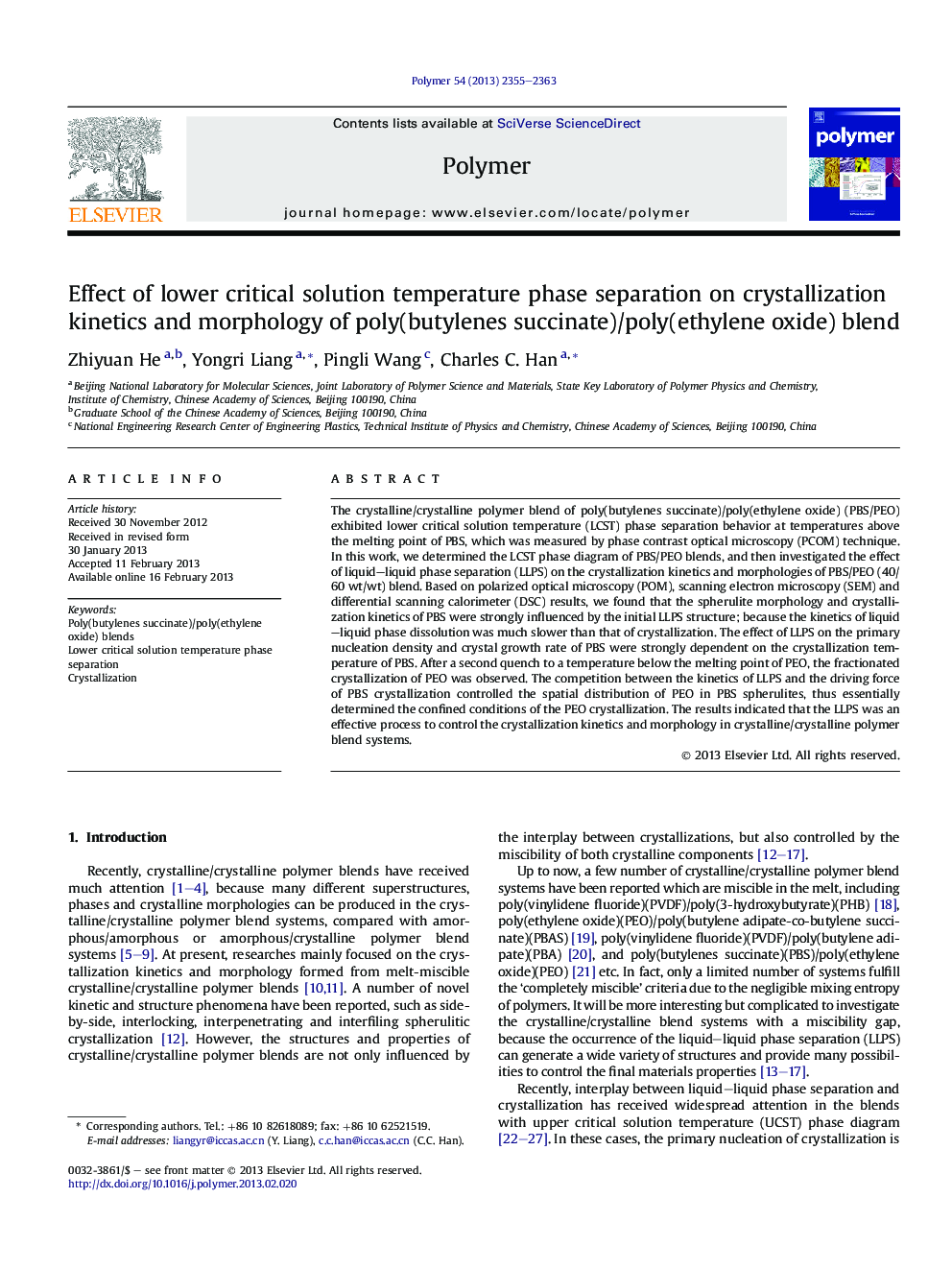 Effect of lower critical solution temperature phase separation on crystallization kinetics and morphology of poly(butylenes succinate)/poly(ethylene oxide) blend