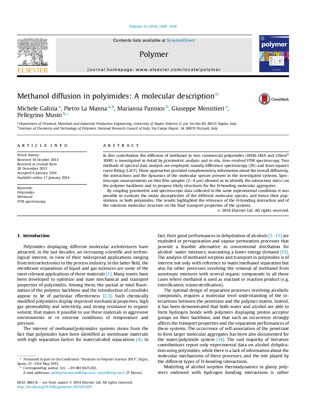 Methanol diffusion in polyimides: A molecular description