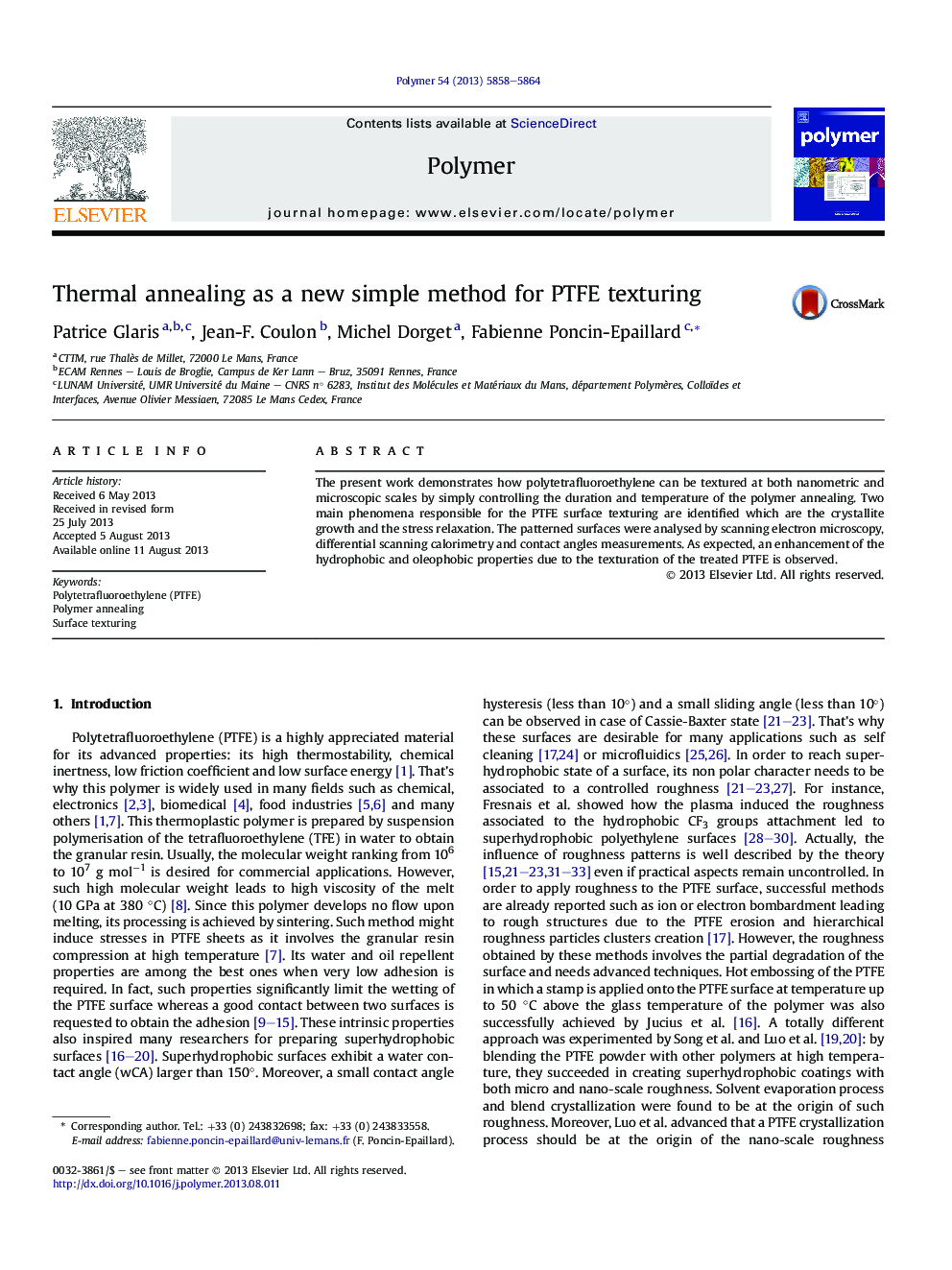 Thermal annealing as a new simple method for PTFE texturing