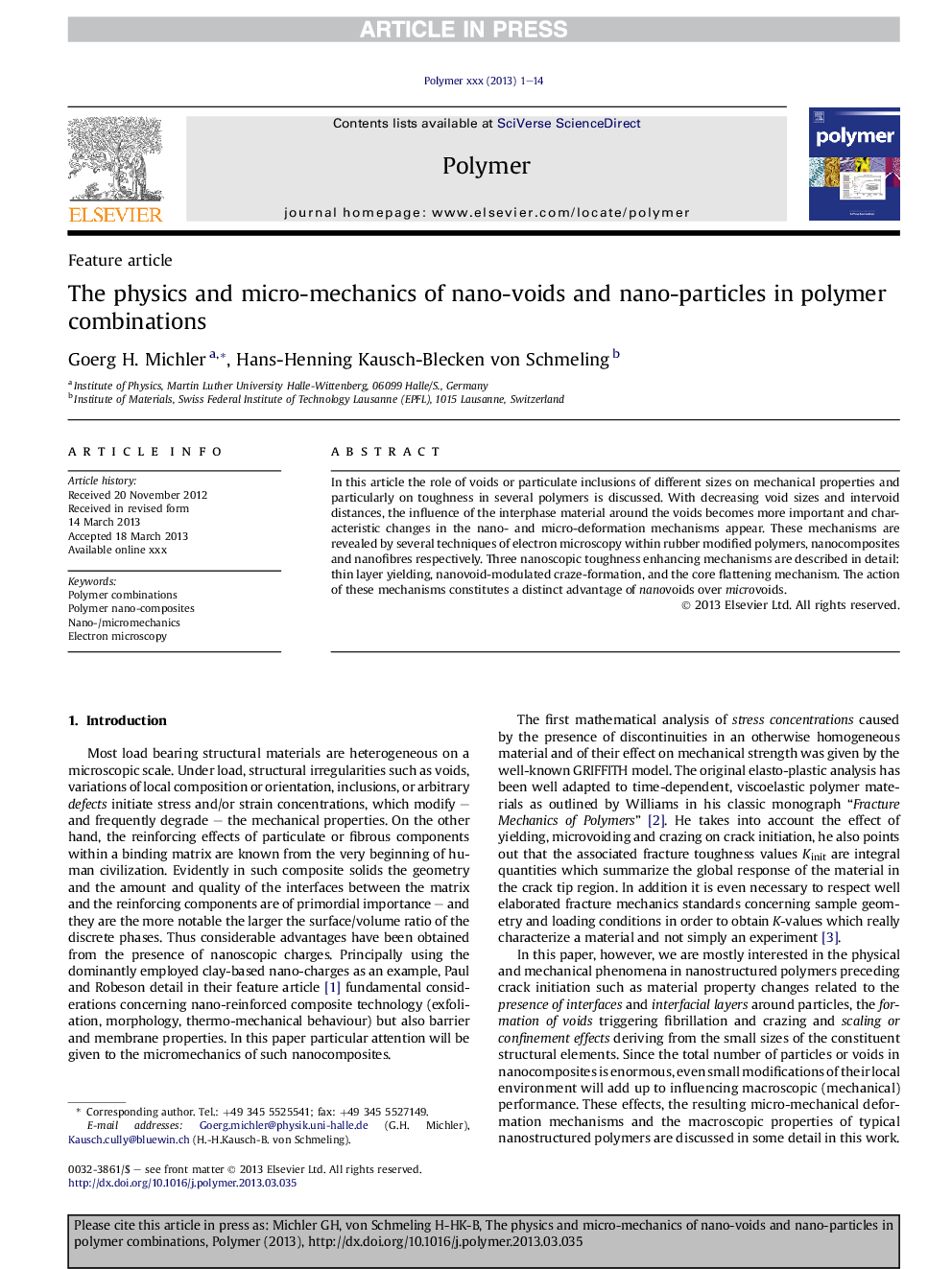 The physics and micro-mechanics of nano-voids and nano-particles in polymer combinations