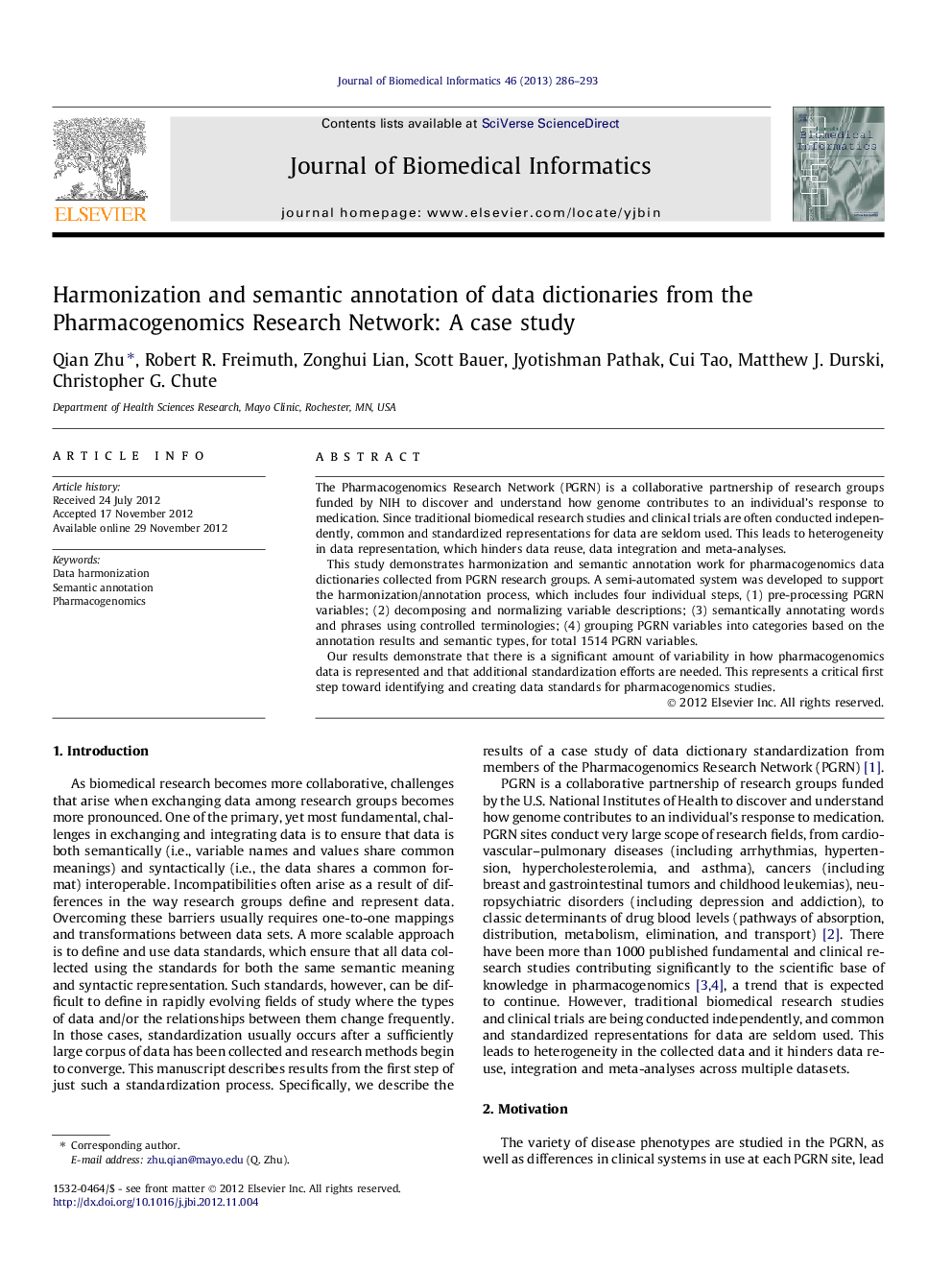 Harmonization and semantic annotation of data dictionaries from the Pharmacogenomics Research Network: A case study