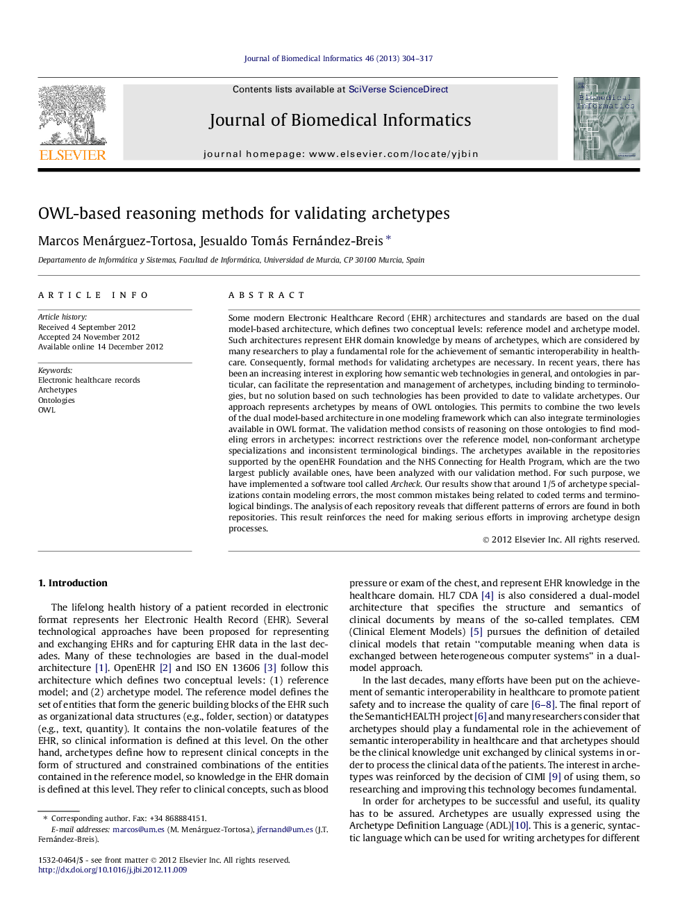 OWL-based reasoning methods for validating archetypes