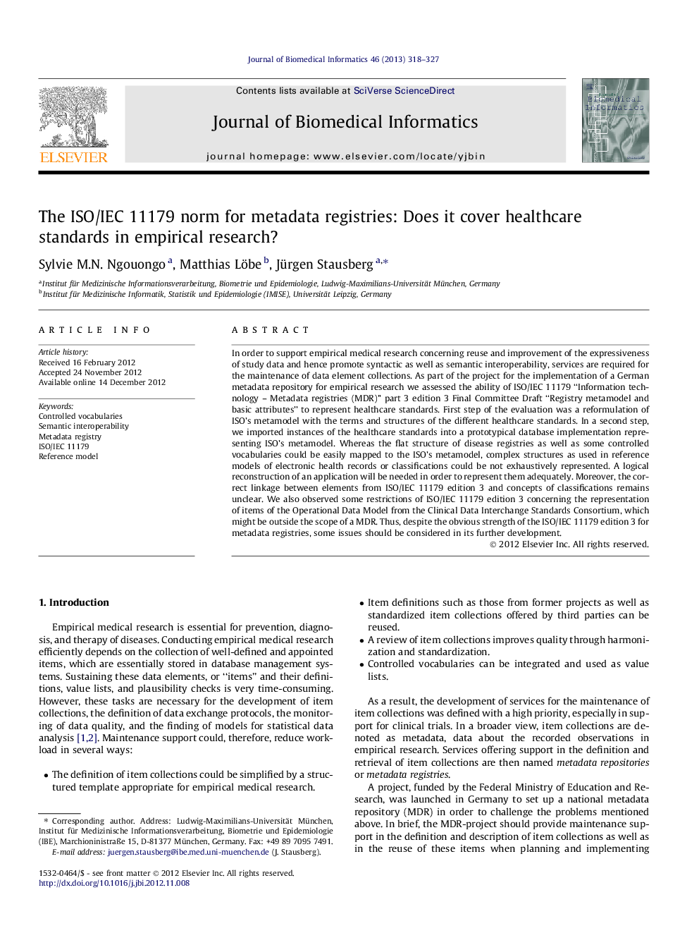 The ISO/IEC 11179 norm for metadata registries: Does it cover healthcare standards in empirical research?