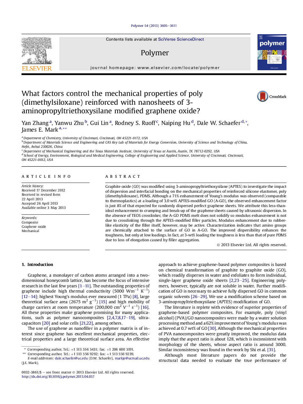 What factors control the mechanical properties of poly (dimethylsiloxane) reinforced with nanosheets of 3-aminopropyltriethoxysilane modified graphene oxide?