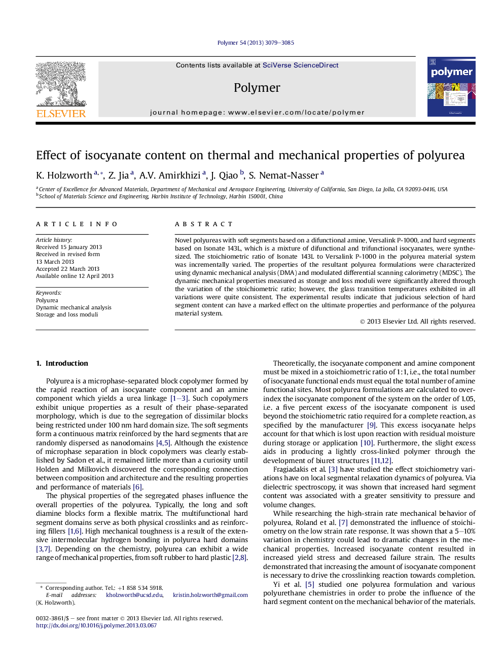 Effect of isocyanate content on thermal and mechanical properties of polyurea