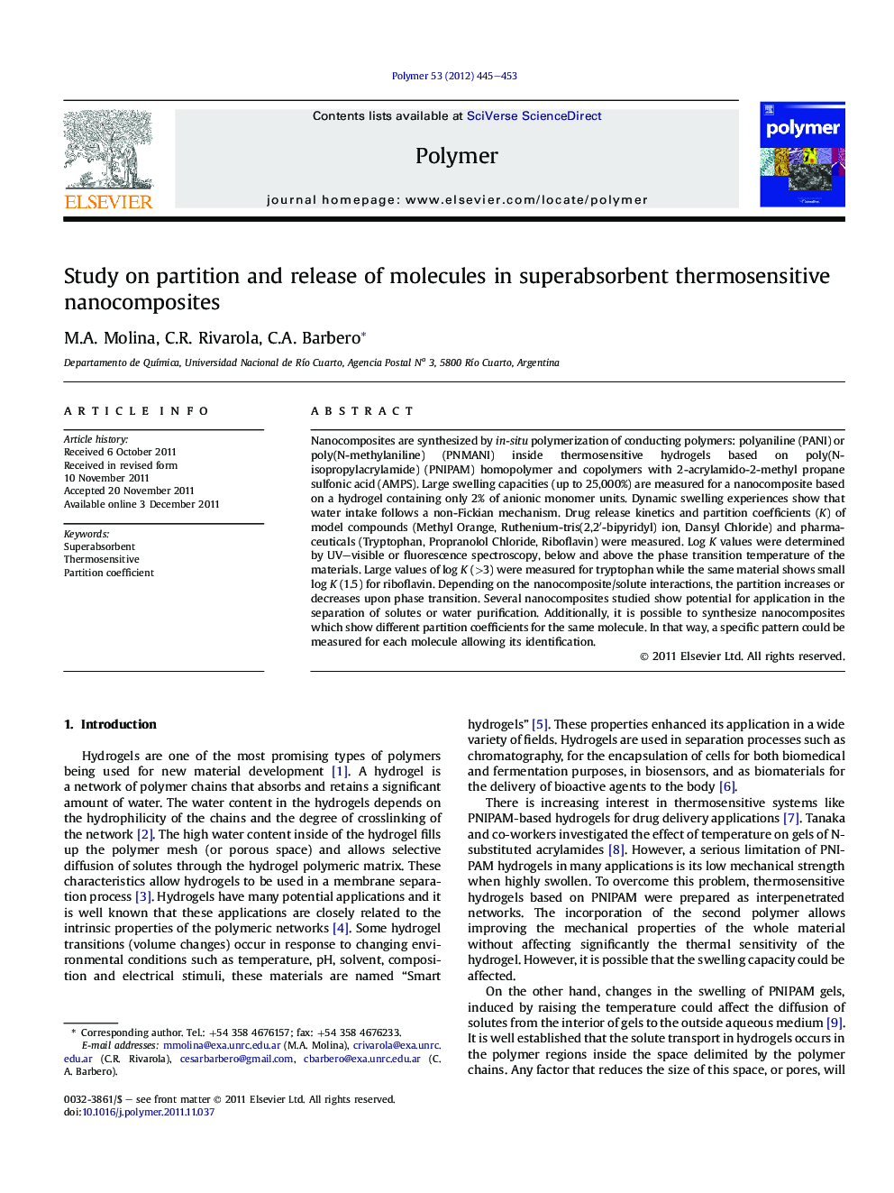 Study on partition and release of molecules in superabsorbent thermosensitive nanocomposites