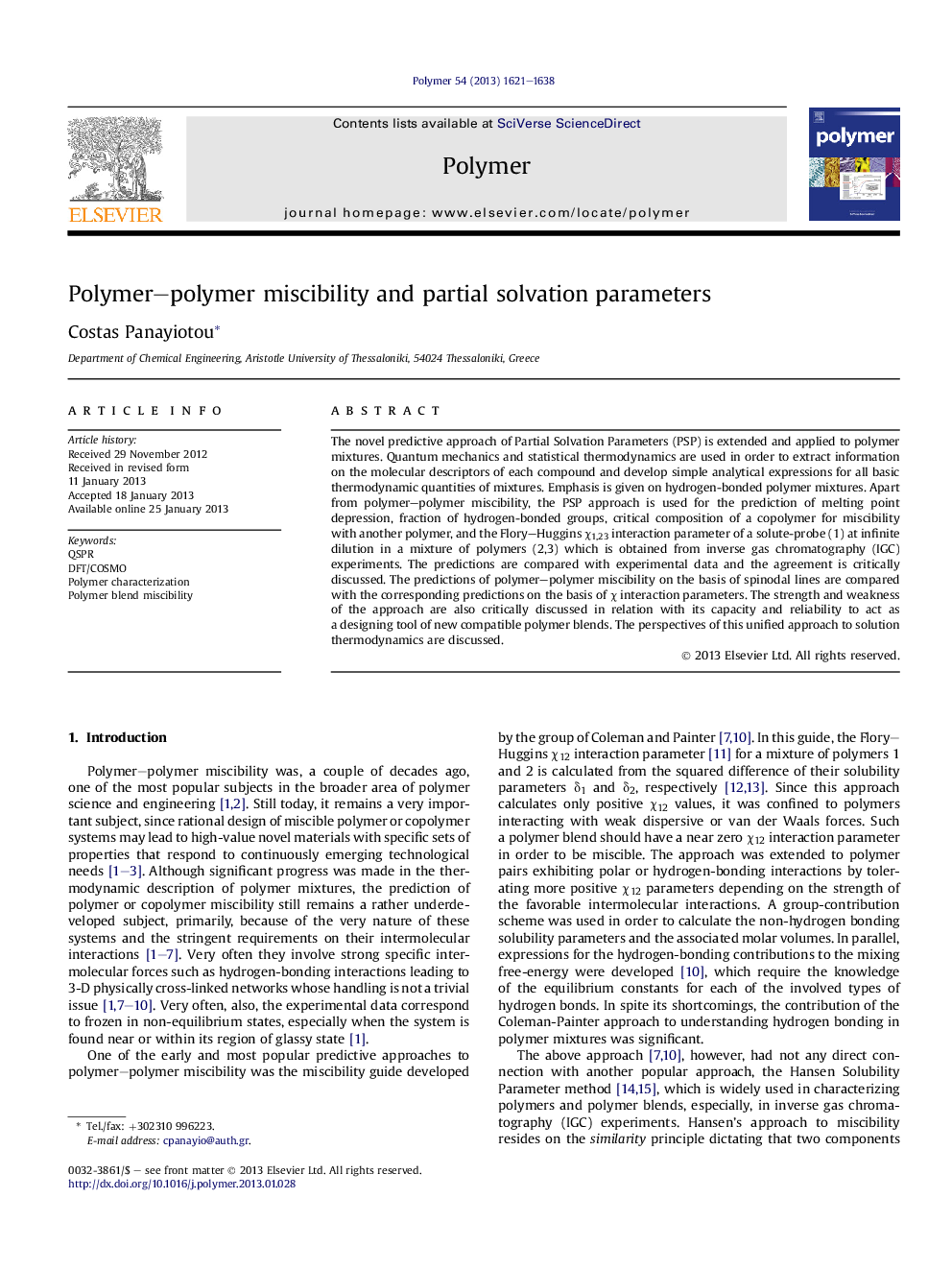 Polymer-polymer miscibility and partial solvation parameters