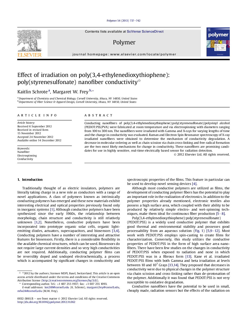 Effect of irradiation on poly(3,4-ethylenedioxythiophene):poly(styrenesulfonate) nanofiber conductivity