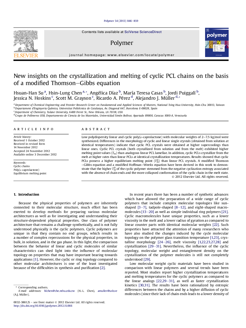 New insights on the crystallization and melting of cyclic PCL chains on the basis ofÂ a modified Thomson-Gibbs equation