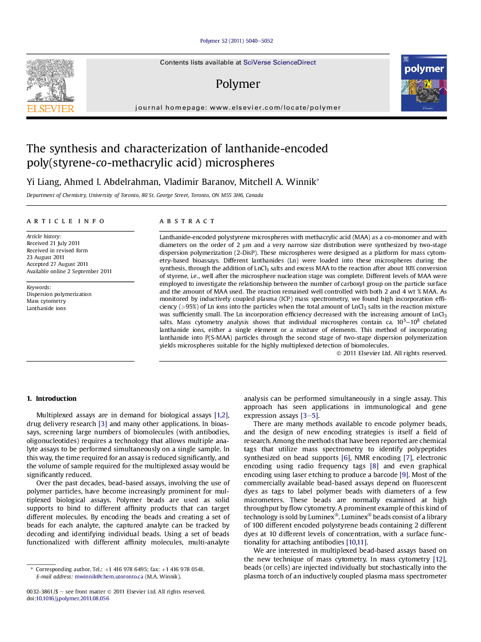 The synthesis and characterization of lanthanide-encoded poly(styrene-co-methacrylic acid) microspheres