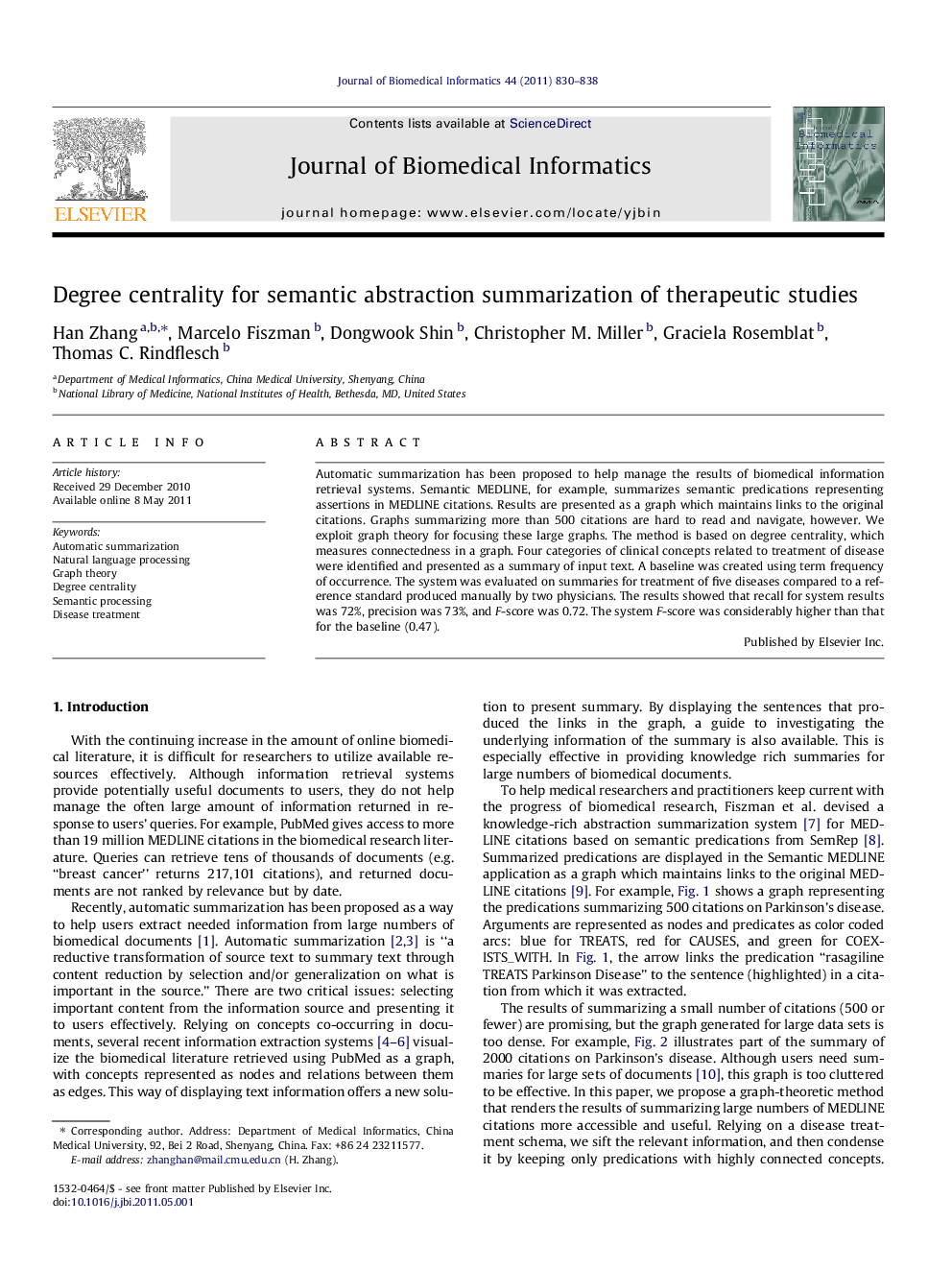 Degree centrality for semantic abstraction summarization of therapeutic studies