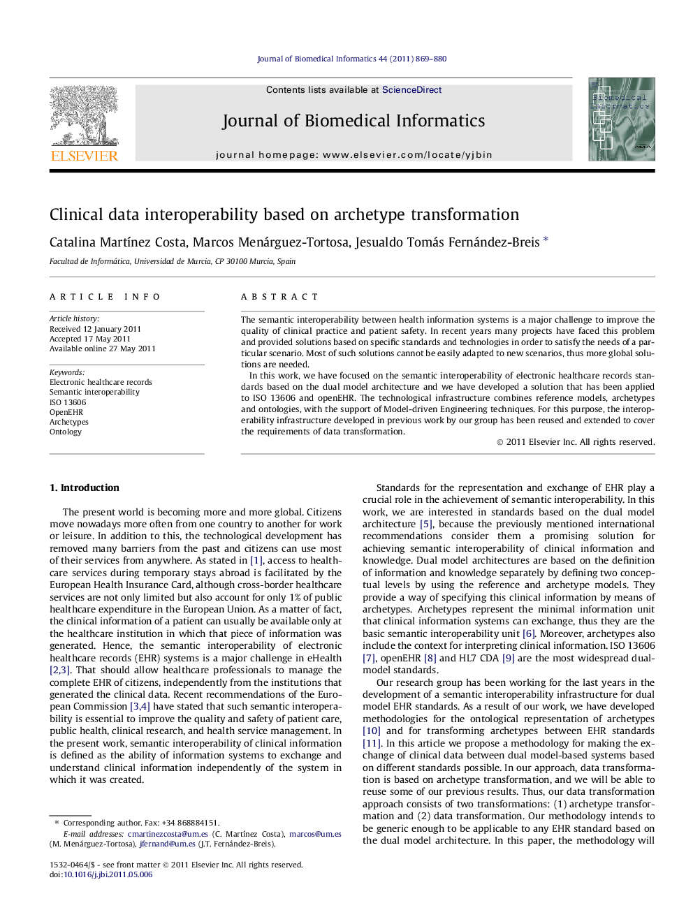 Clinical data interoperability based on archetype transformation