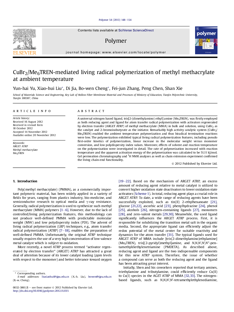 CuBr2/Me6TREN-mediated living radical polymerization of methyl methacrylate at ambient temperature