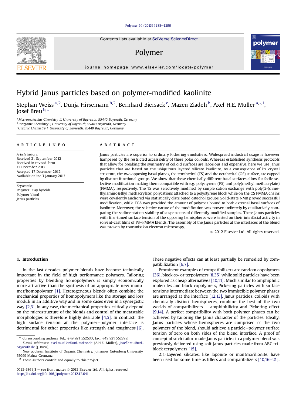 Hybrid Janus particles based on polymer-modified kaolinite