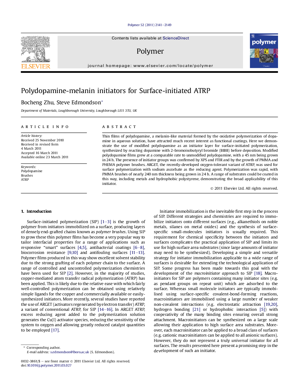 Polydopamine-melanin initiators for Surface-initiated ATRP