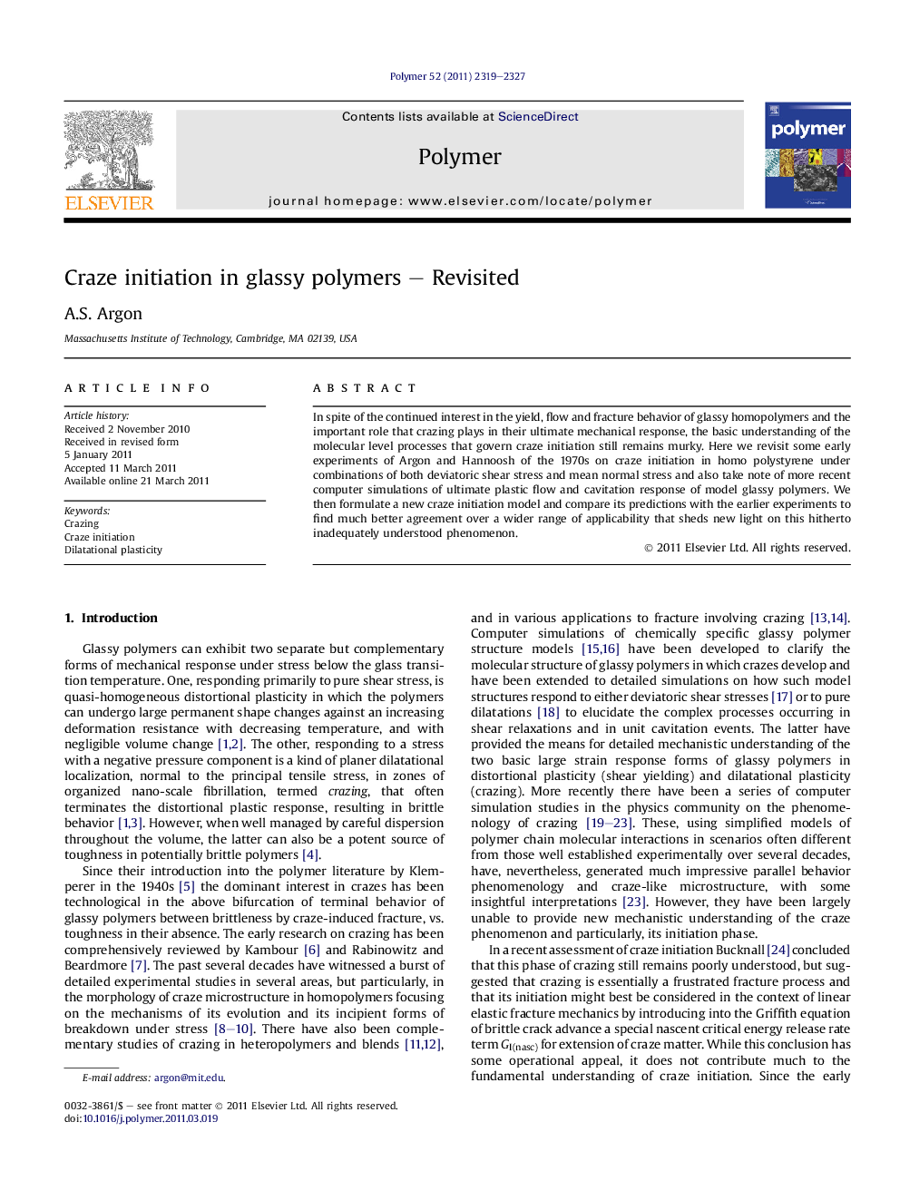 Craze initiation in glassy polymers - Revisited