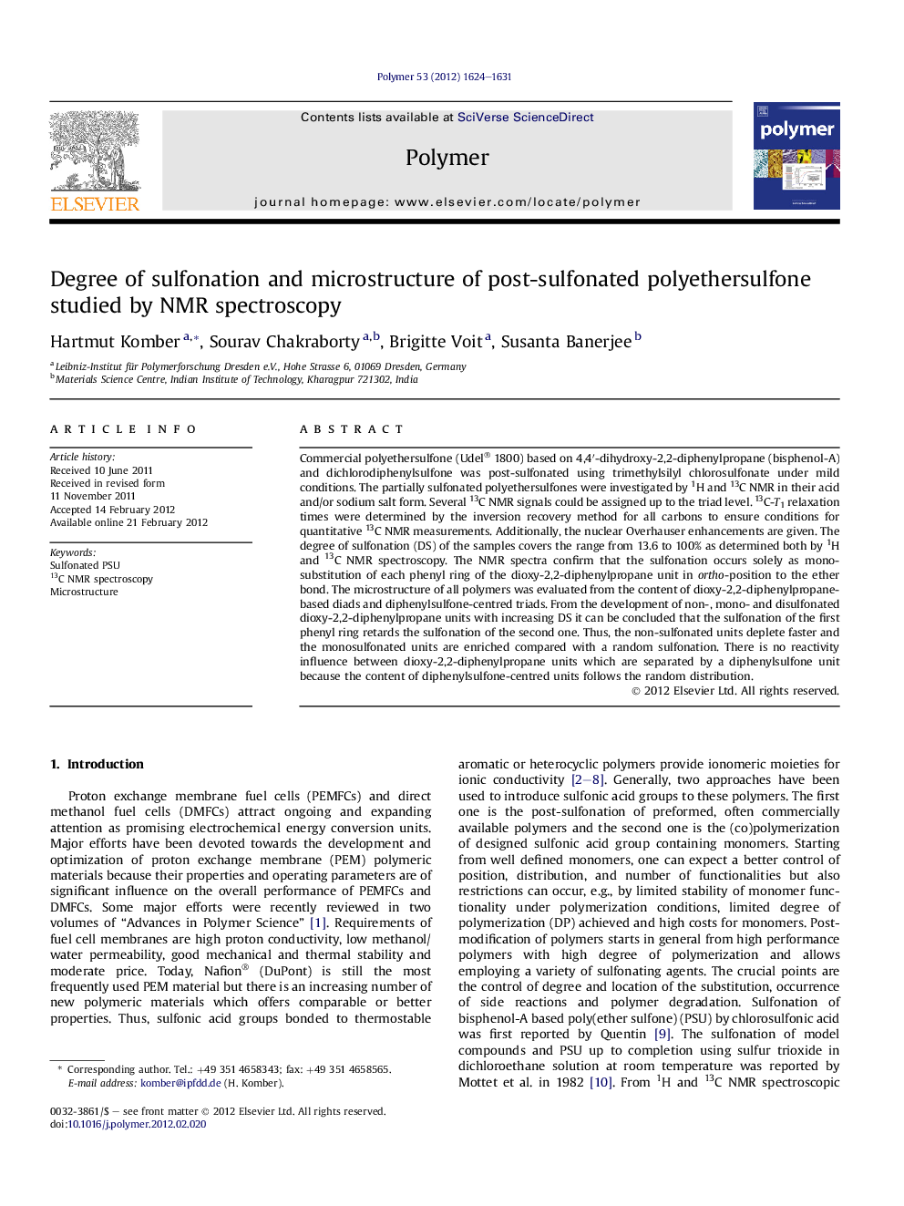 Degree of sulfonation and microstructure of post-sulfonated polyethersulfone studied by NMR spectroscopy